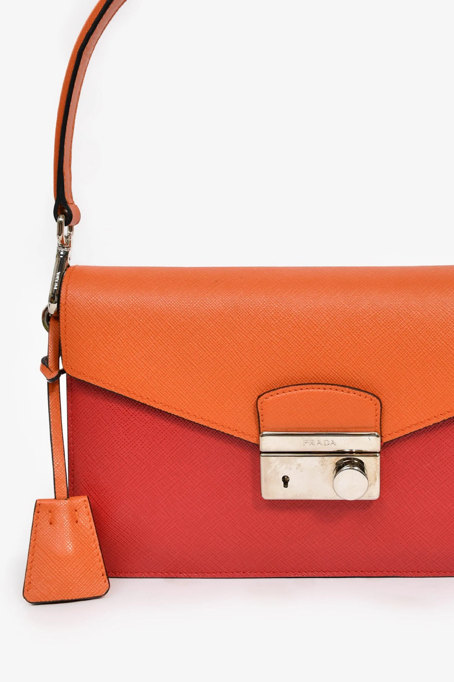 Prada Orange/Red Saffiano Leather 'Sound' Shoulder Bag - Image 9