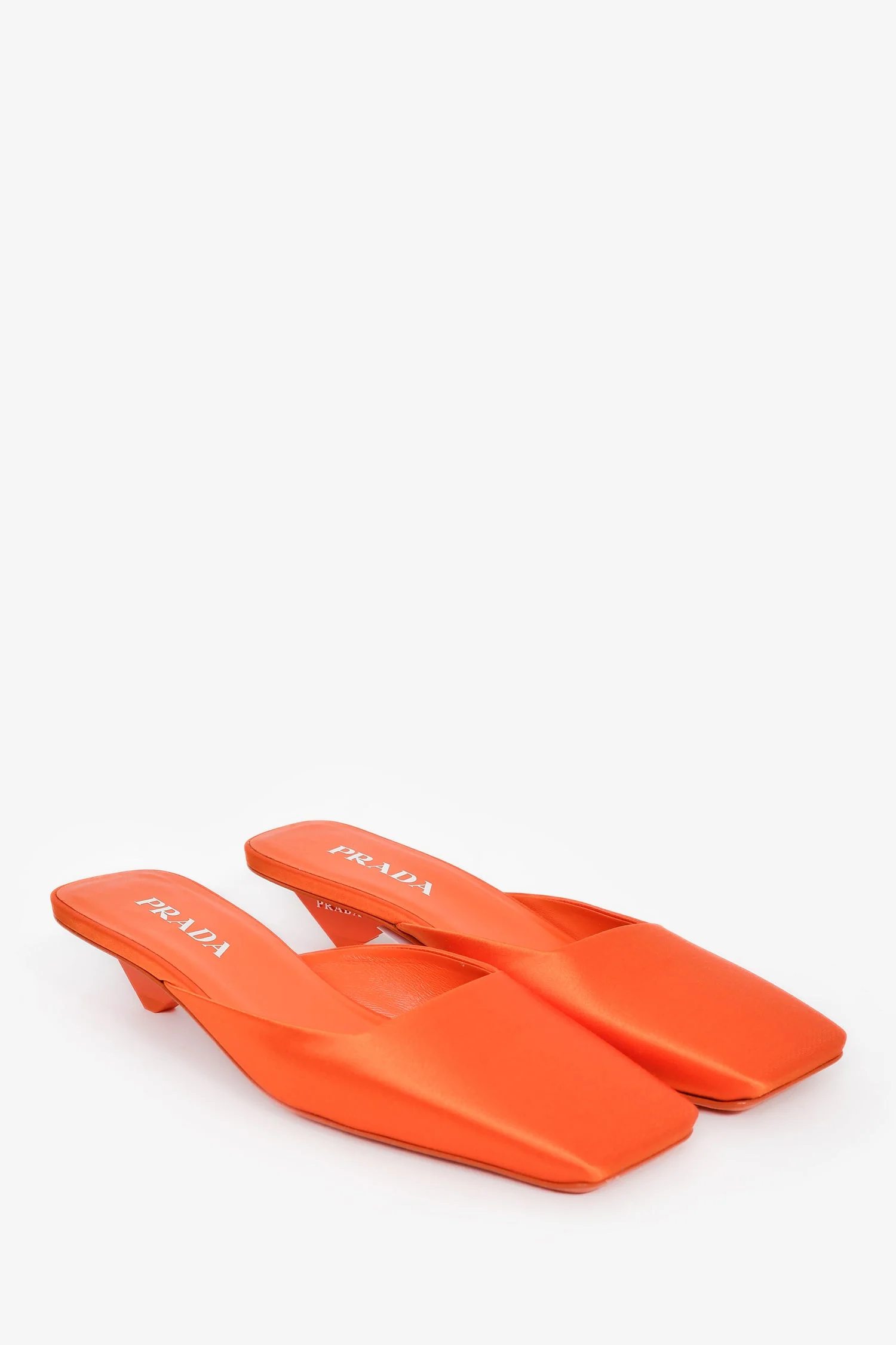 Prada Orange Satin Square Toe Mules Size 38 - Image 2