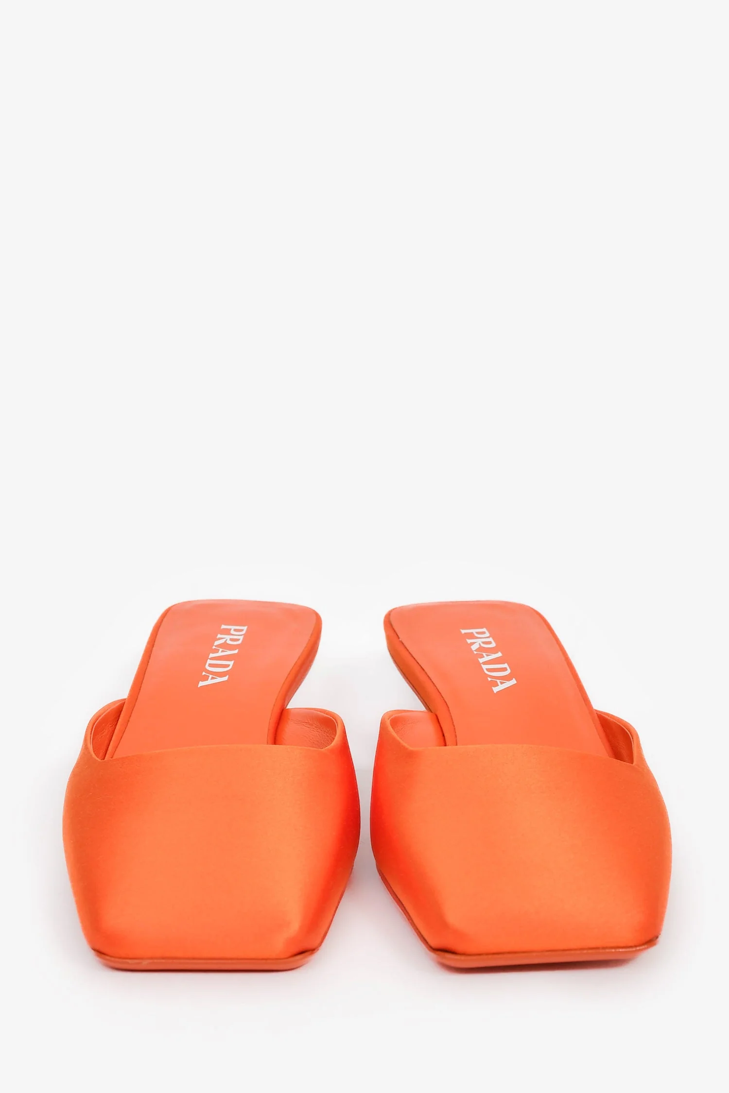 Prada Orange Satin Square Toe Mules Size 38 - Image 3