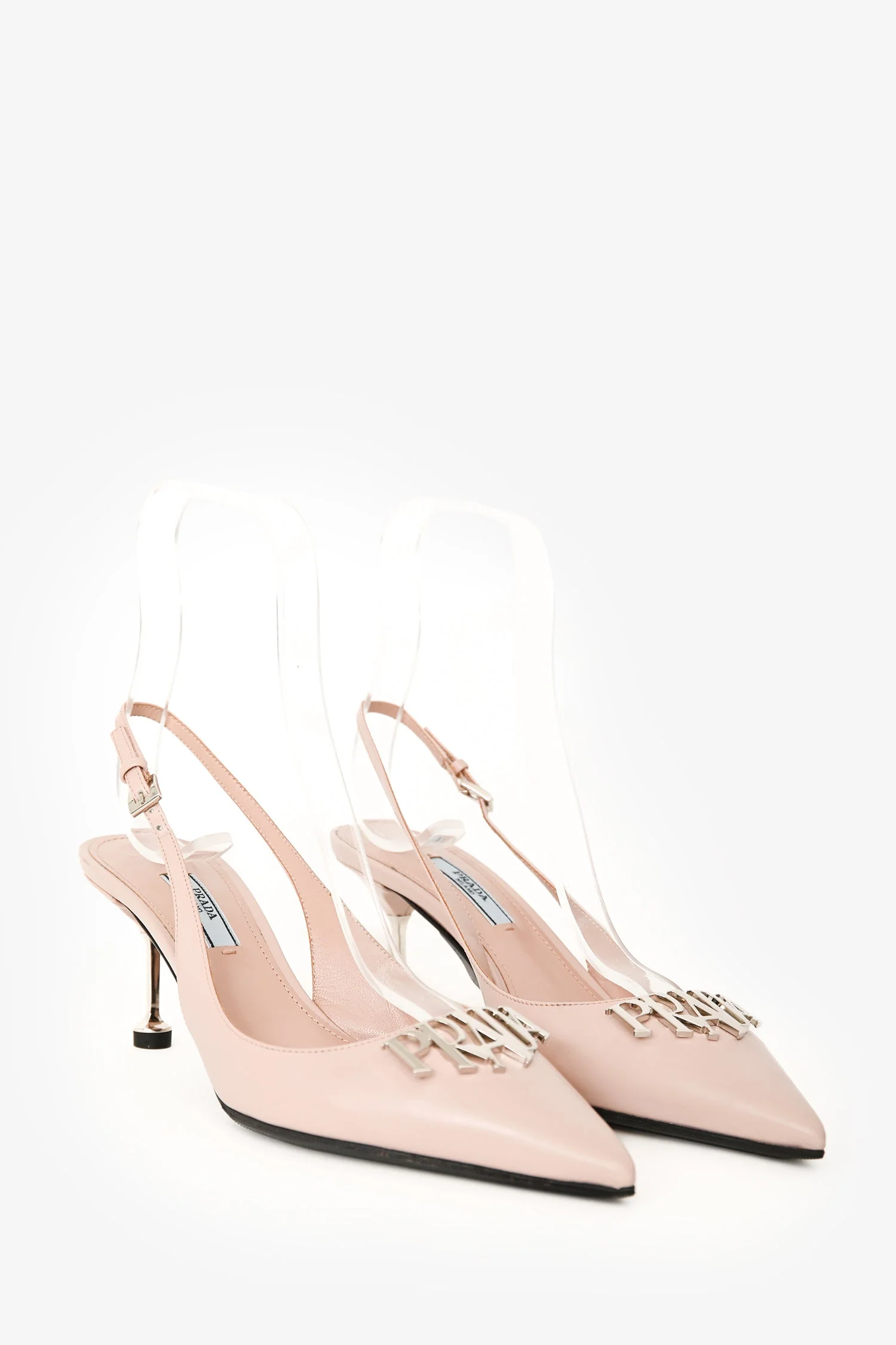 Prada Pink Leather Logo Pointed Toe Slingback Heels Size 38.5 - Image 2