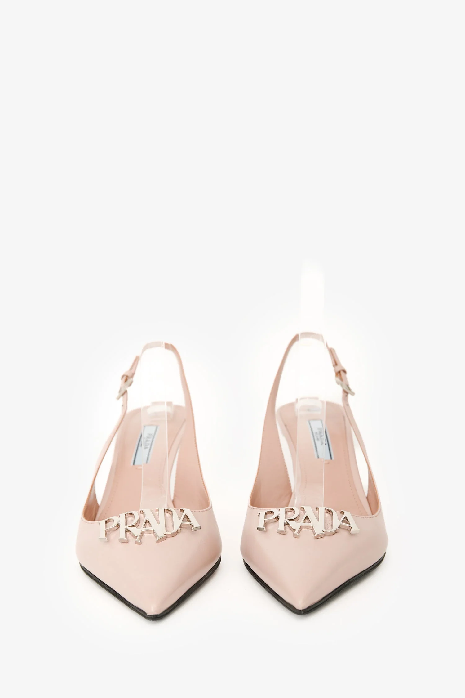 Prada Pink Leather Logo Pointed Toe Slingback Heels Size 38.5 - Image 3