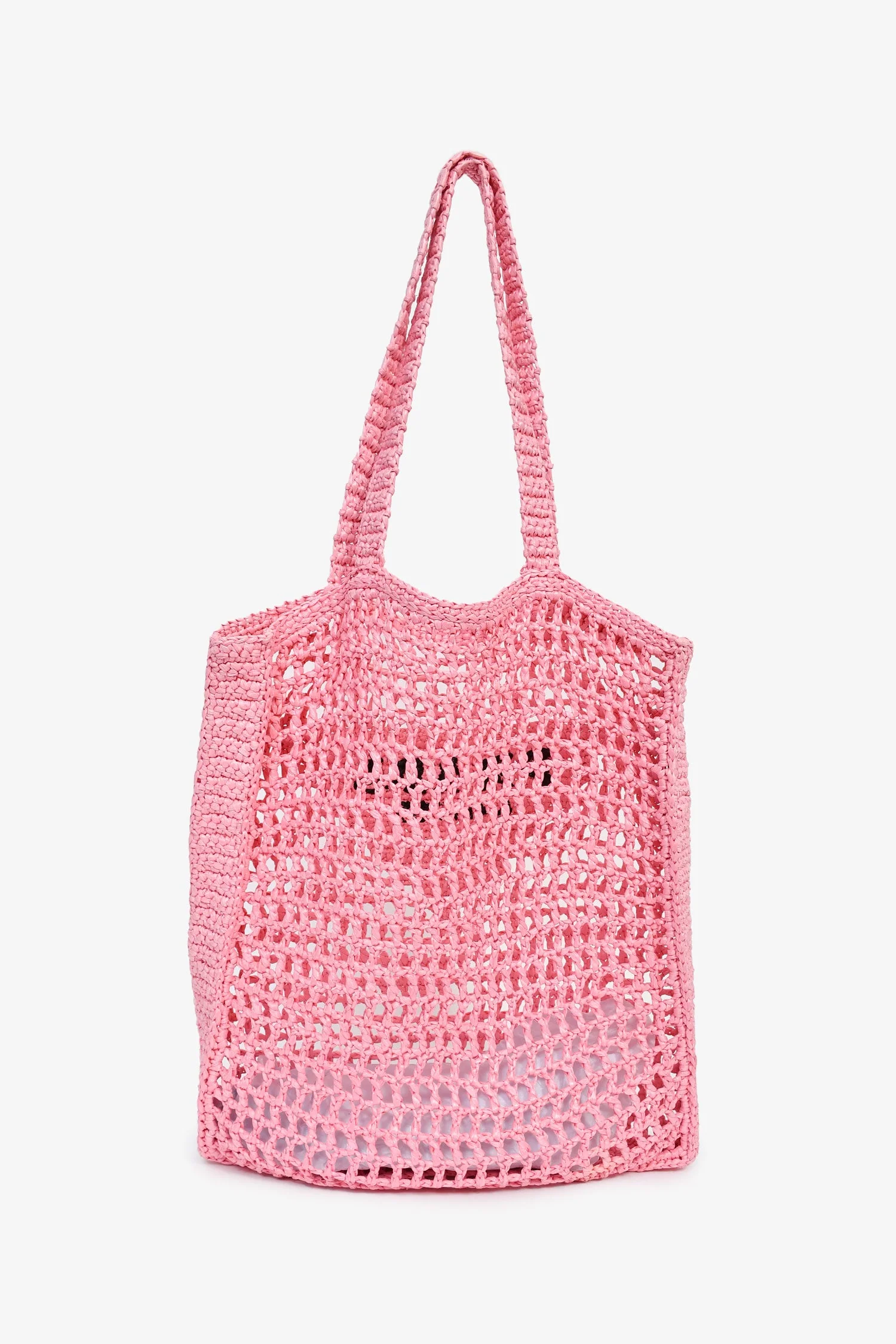 Prada Pink Raffia Crochet Logo Embroidered Tote Bag - Image 2