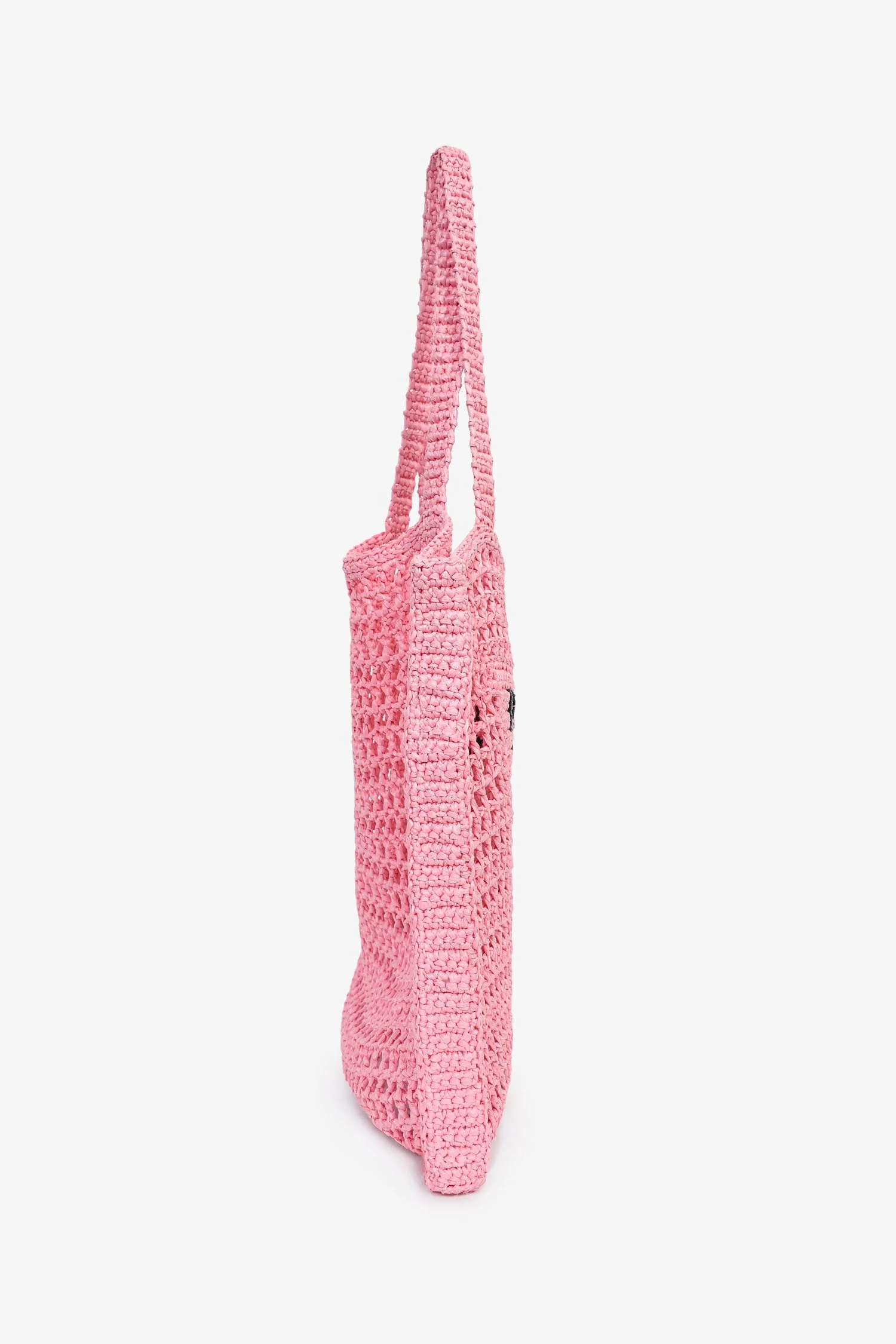 Prada Pink Raffia Crochet Logo Embroidered Tote Bag - Image 3