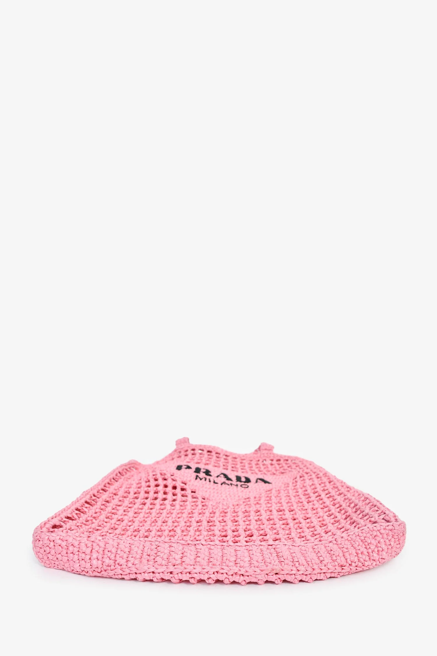 Prada Pink Raffia Crochet Logo Embroidered Tote Bag - Image 5