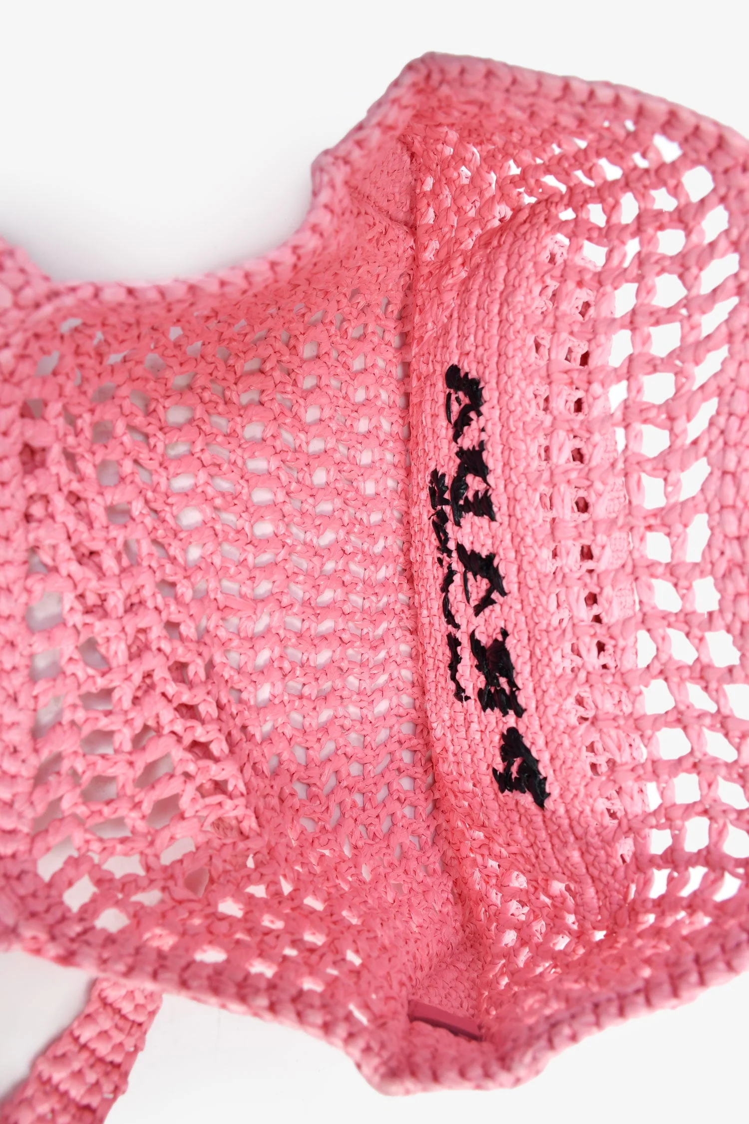 Prada Pink Raffia Crochet Logo Embroidered Tote Bag - Image 6