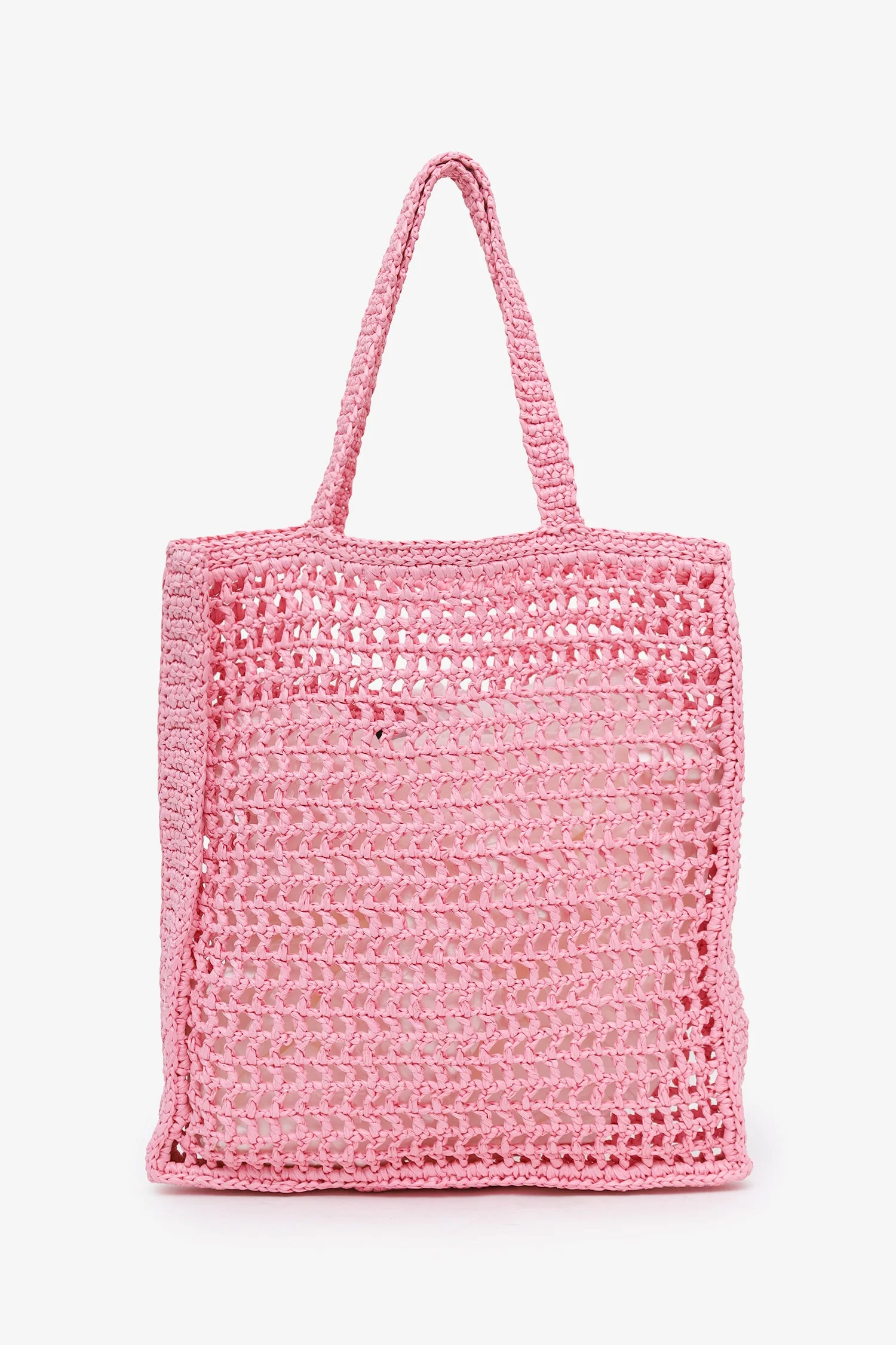 Prada Pink Raffia Crochet Logo Tote Bag - Image 2