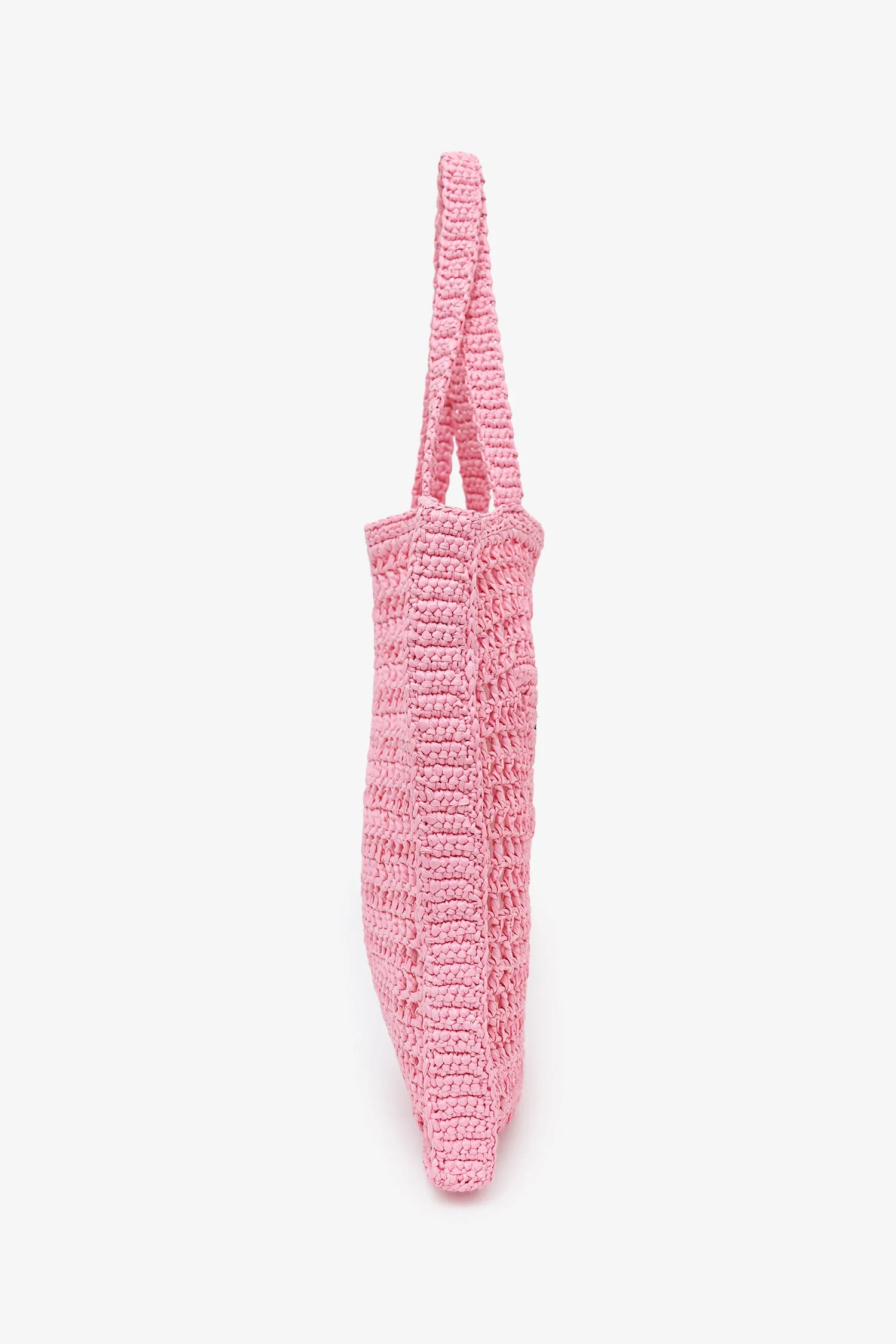 Prada Pink Raffia Crochet Logo Tote Bag - Image 3