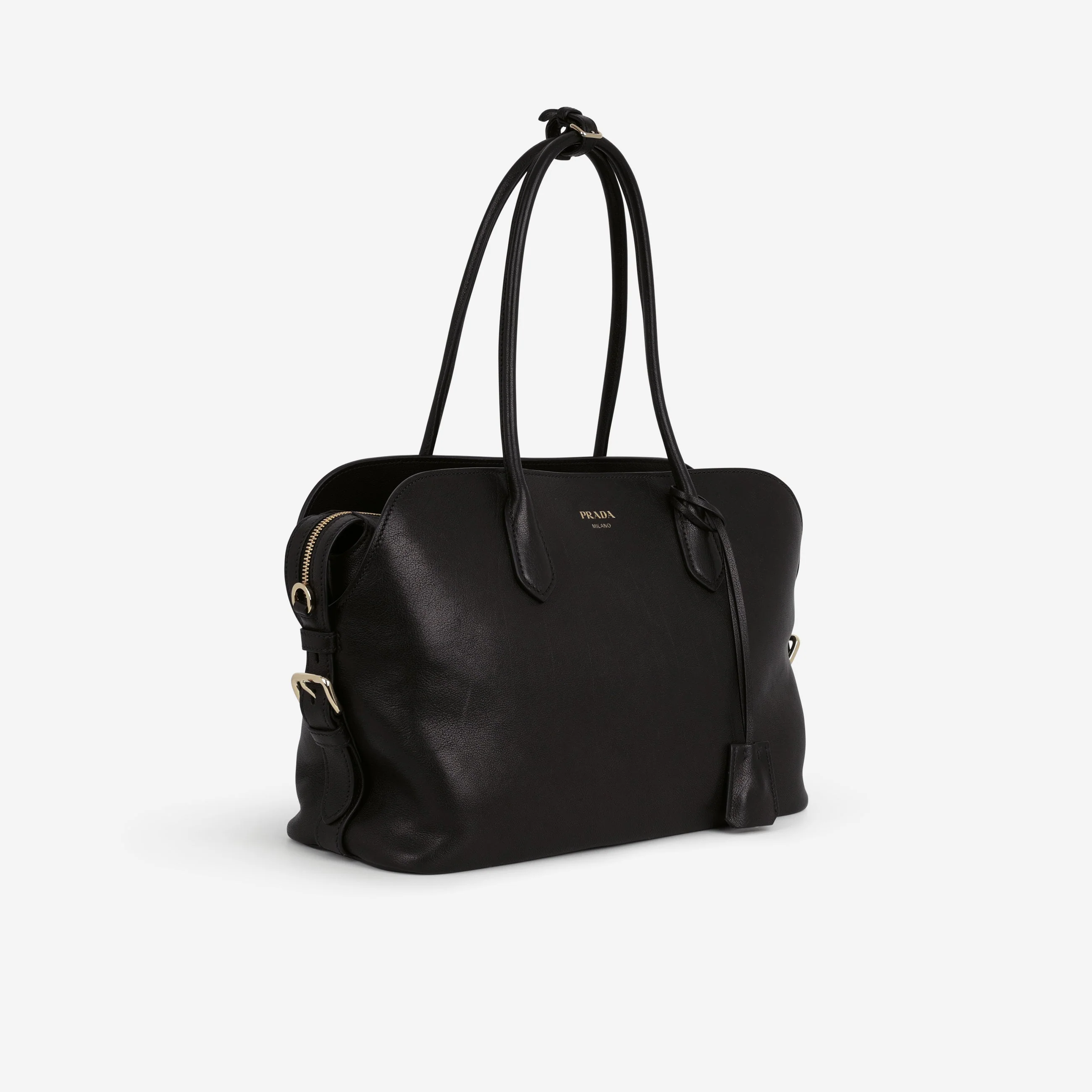 Prada Large Leather Tote Bag - Black Buffalo | Gold Hardware - Image 4