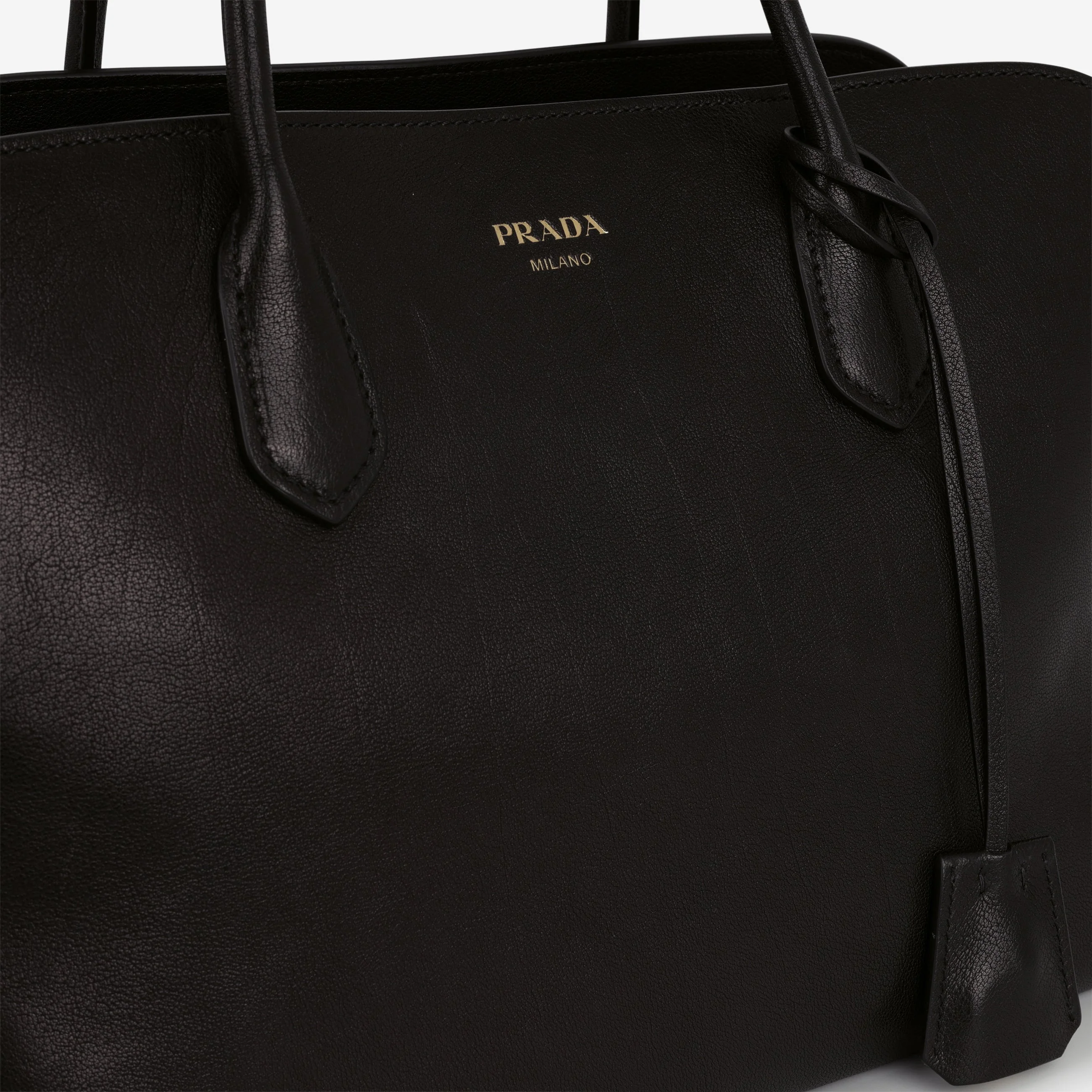 Prada Large Leather Tote Bag - Black Buffalo | Gold Hardware - Image 8