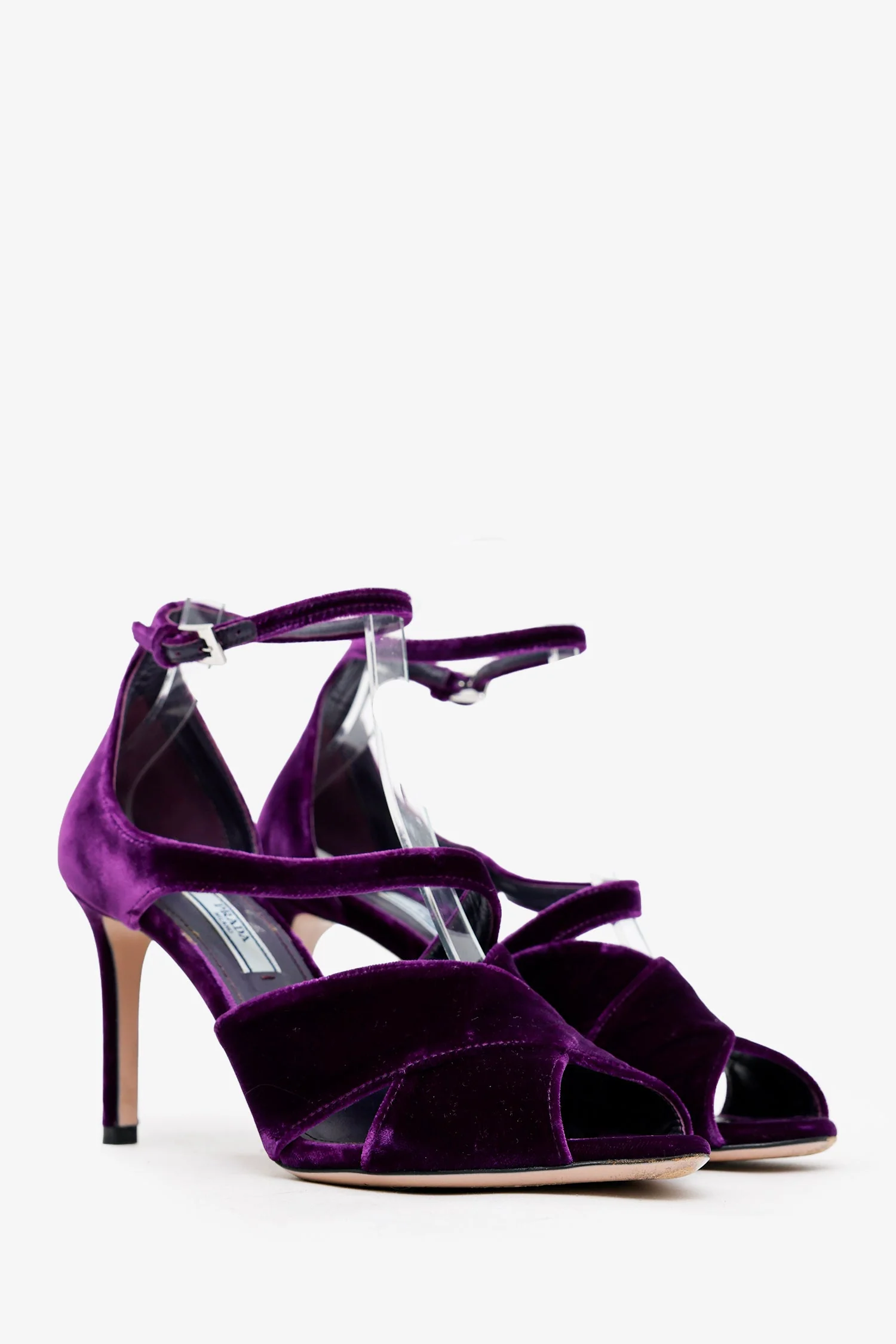 Prada Purple Velvet Crossover Heeled Sandals Size 36.5 - Image 2