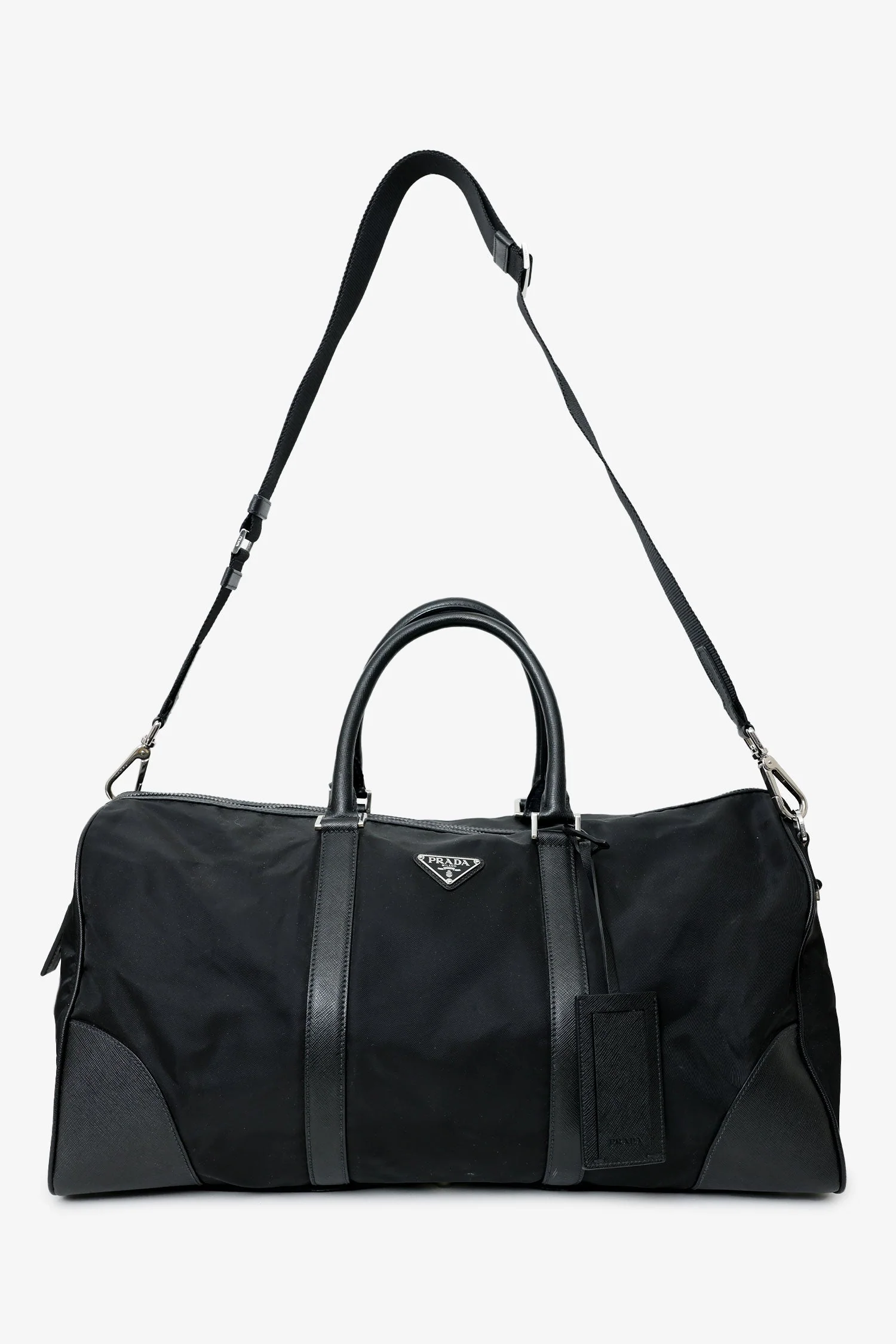 Prada Re-Nylon & Saffiano Leather Large Duffle Bag With Strap - Image 7