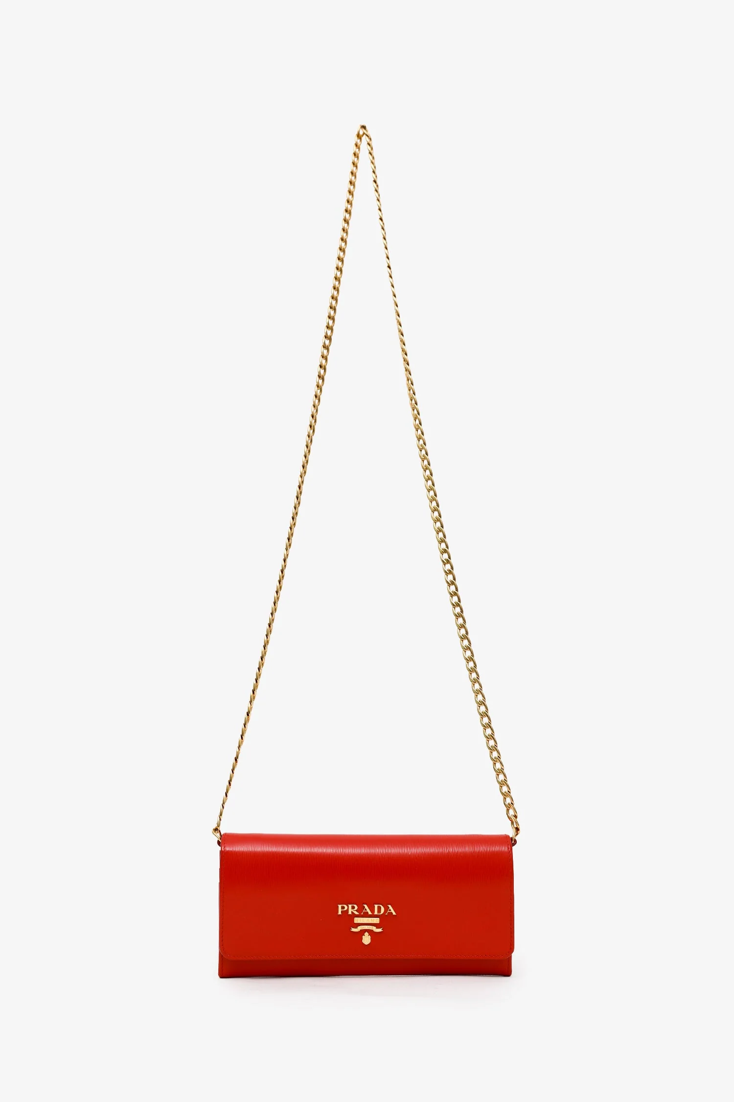Prada Red Lacca Vitello Move Leather Wallet on Chain Clutch Bag - Image 6