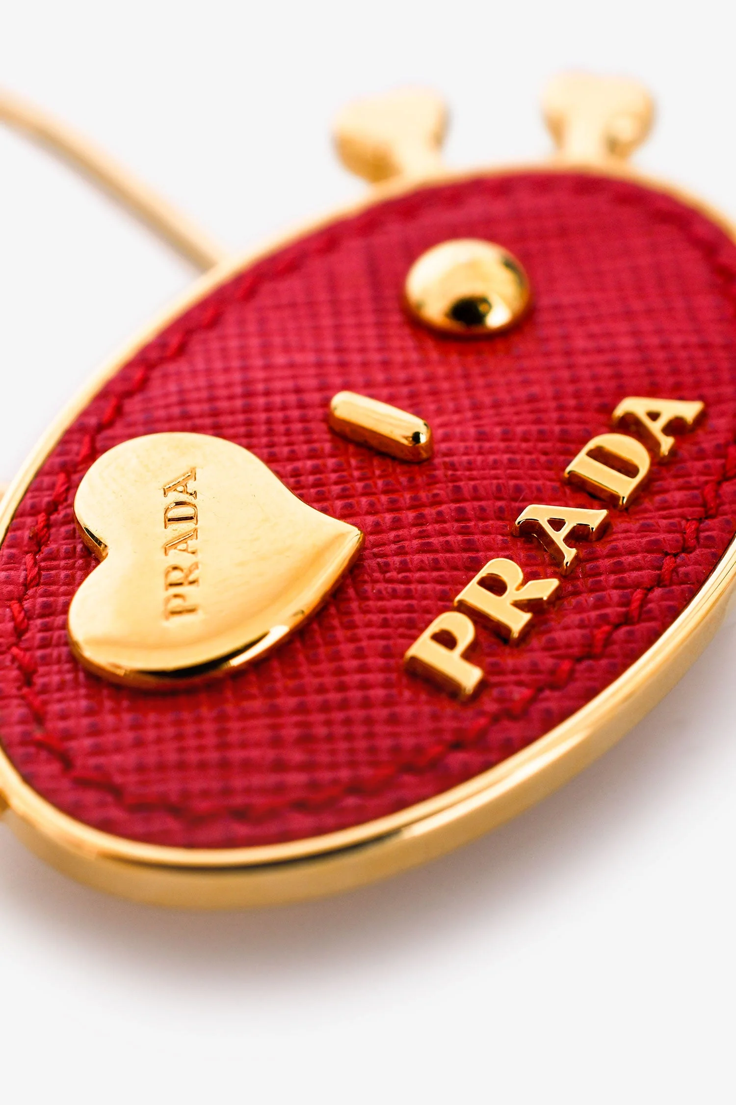 Prada Red Saffiano Gold Heart Wink Keychain - Image 3