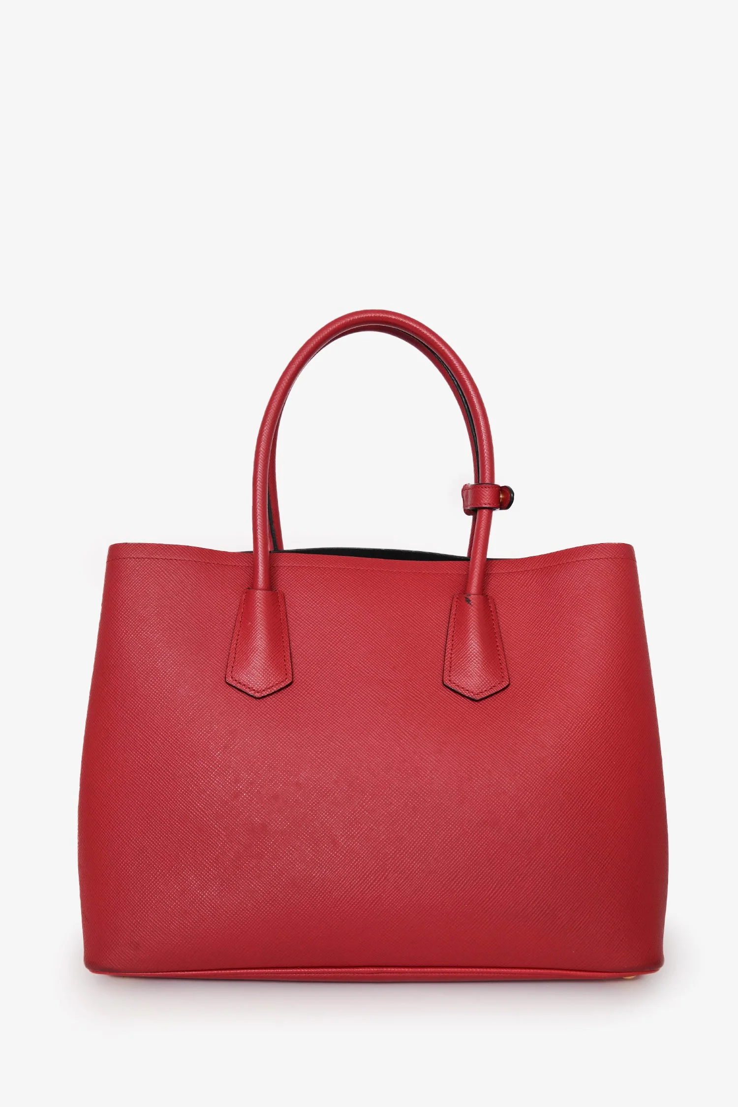 Prada Red Saffiano Leather Medium Double Tote Bag With Strap - Image 2