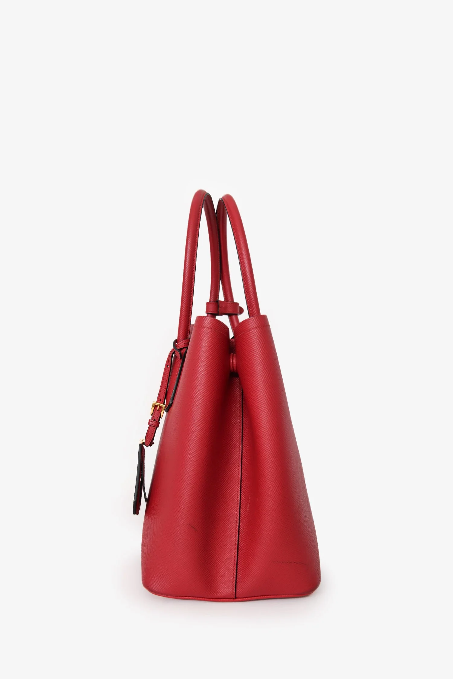 Prada Red Saffiano Leather Medium Double Tote Bag With Strap - Image 4