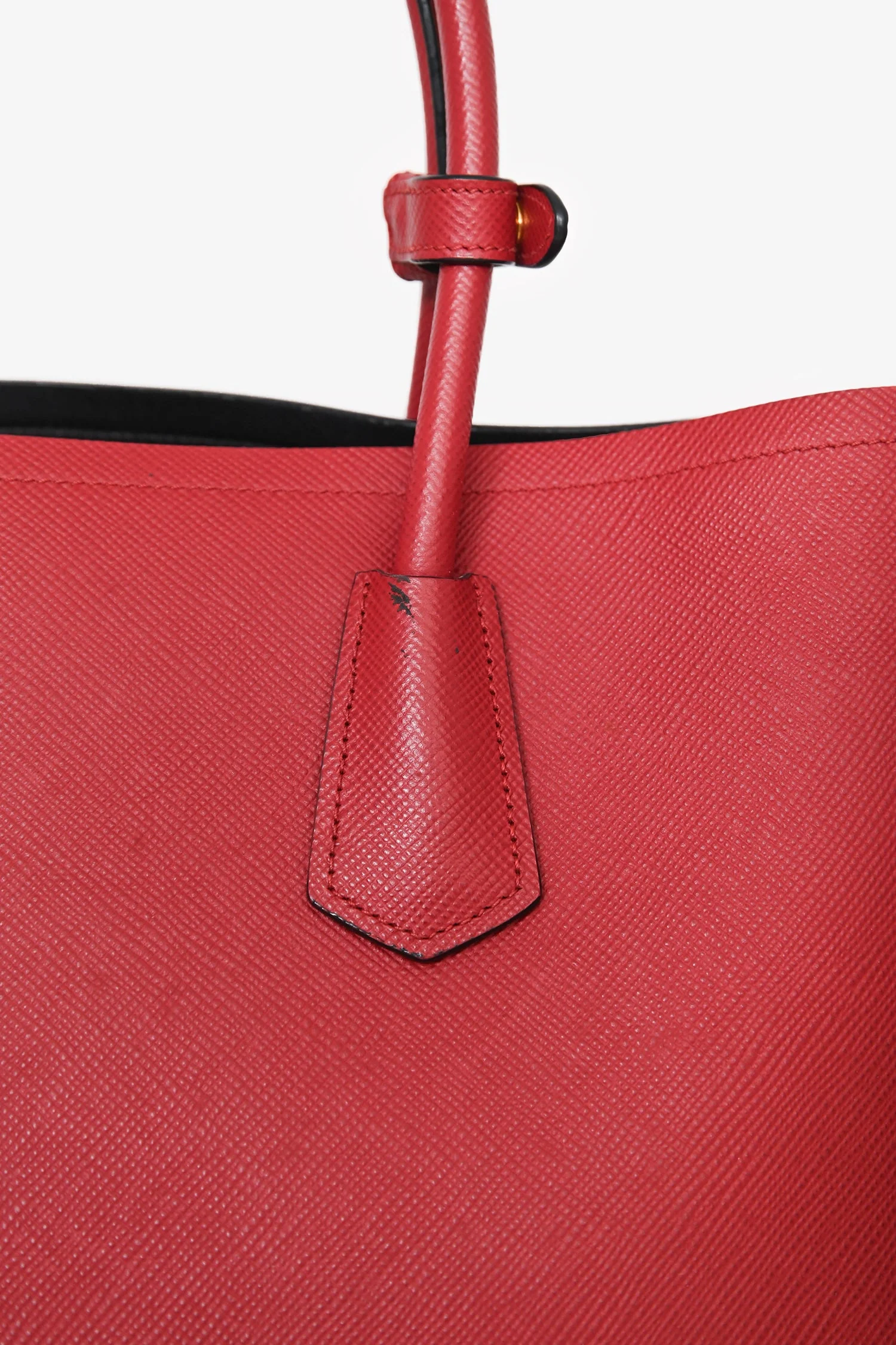 Prada Red Saffiano Leather Medium Double Tote Bag With Strap - Image 6