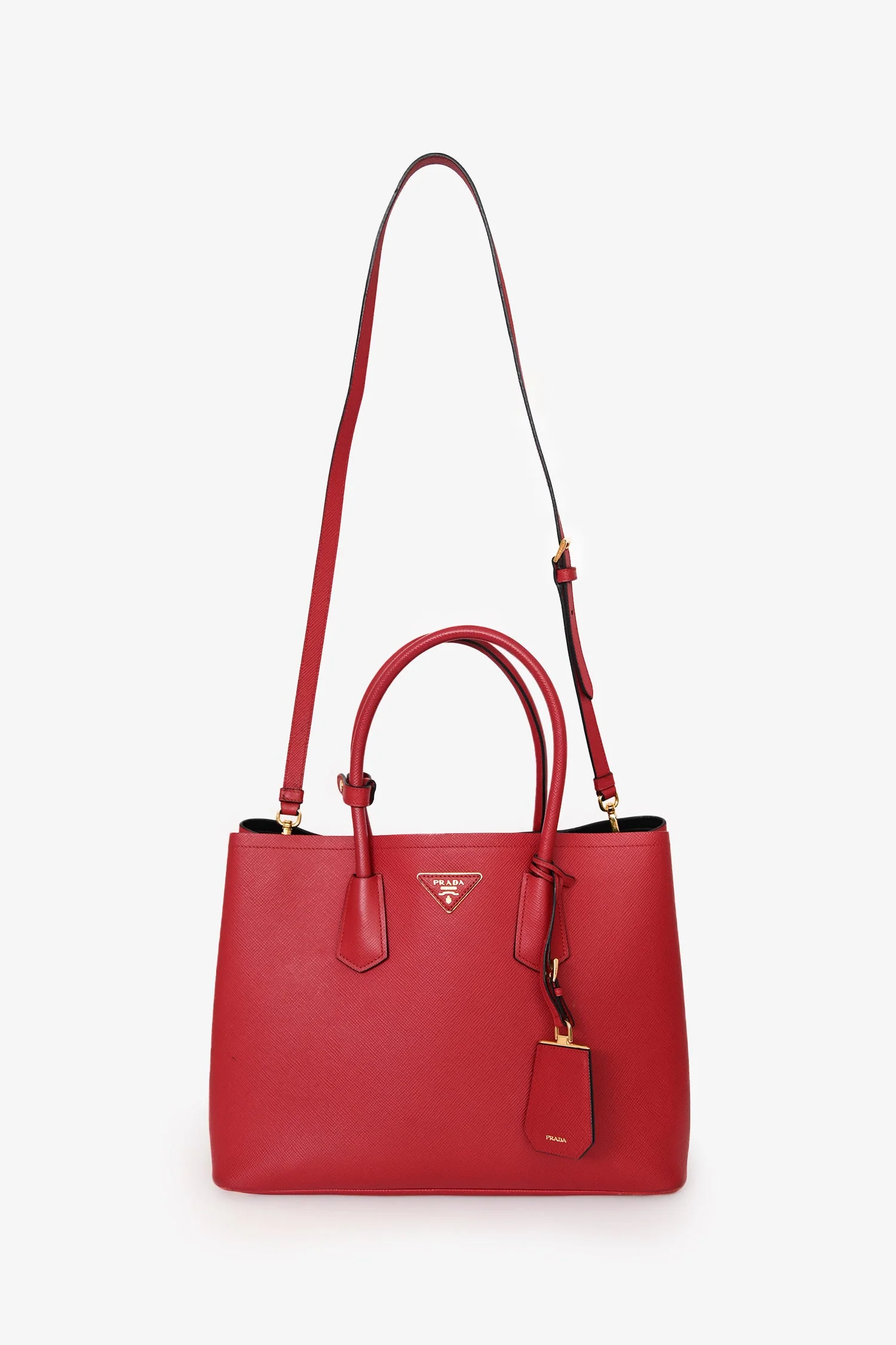 Prada Red Saffiano Leather Medium Double Tote Bag With Strap - Image 8