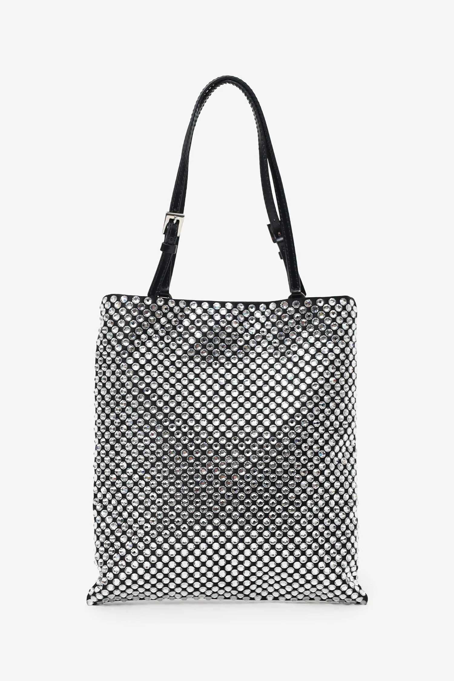 Prada Silver/Black Crystal Embellished Satin Convertible Open Mini Tote - Image 2