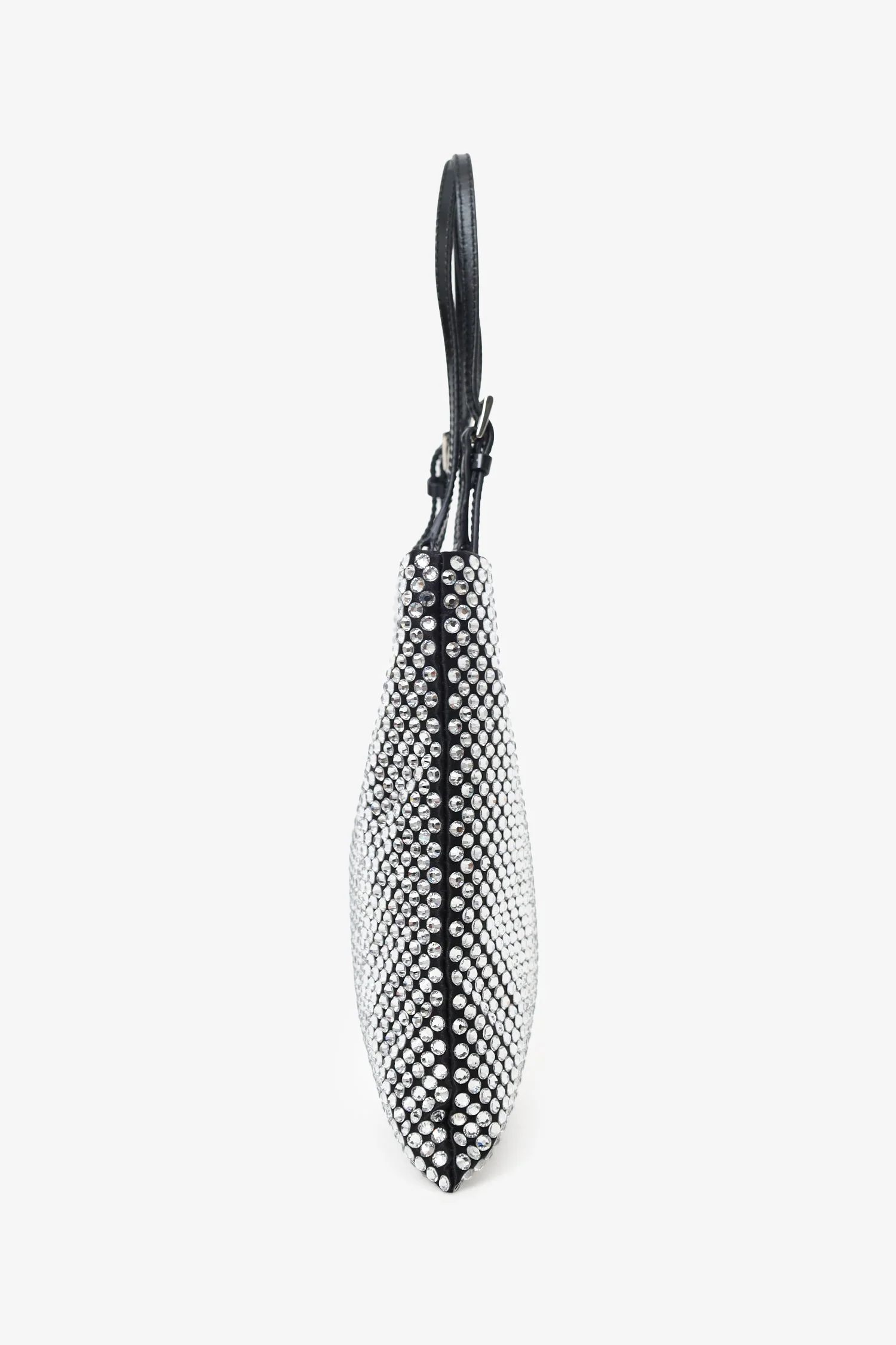 Prada Silver/Black Crystal Embellished Satin Convertible Open Mini Tote - Image 4
