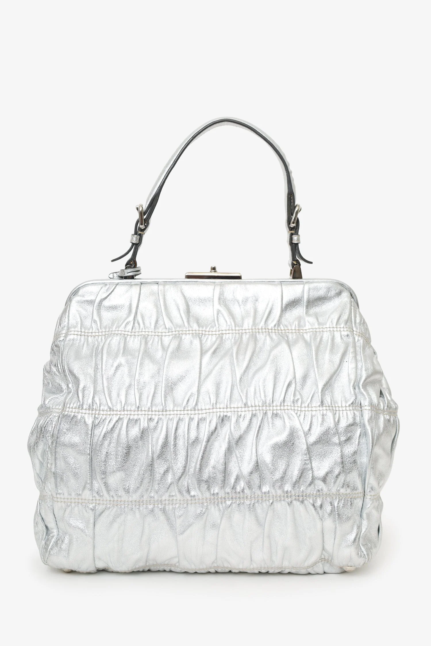 Prada Silver Leather Dressy Gaufre Bag - Image 2