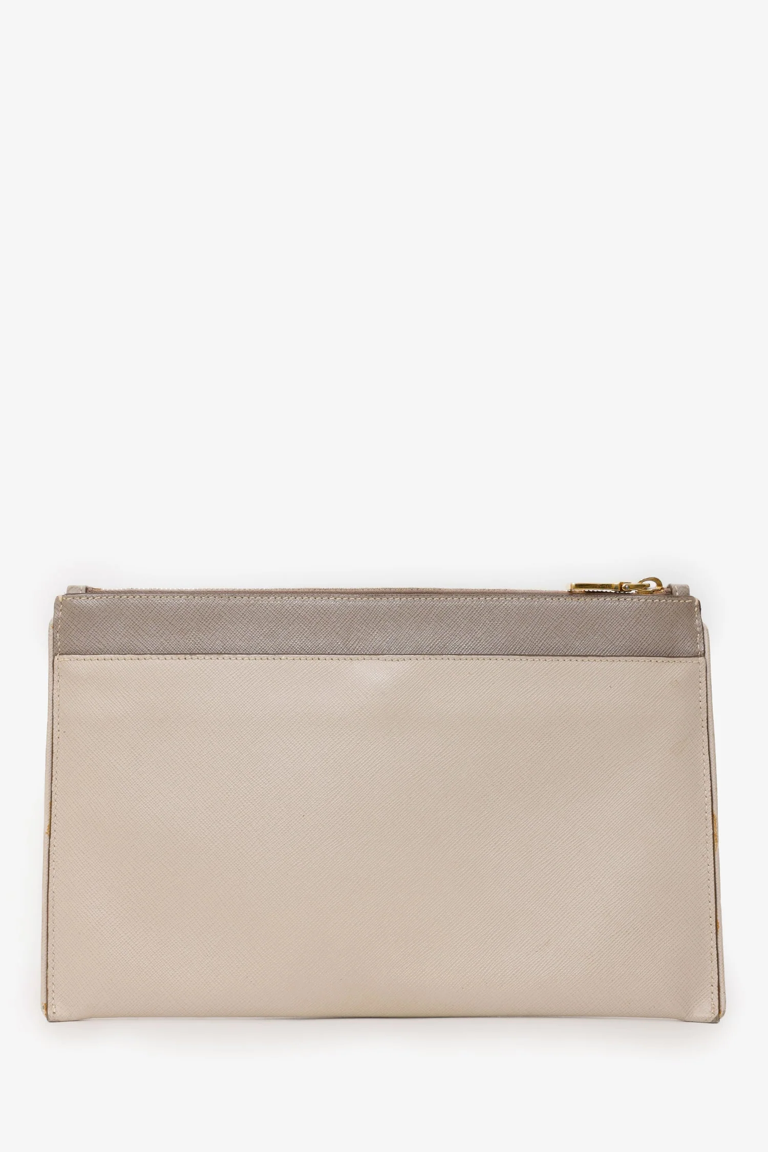 Prada Taupe Saffiano Leather Zippered Clutch - Image 2