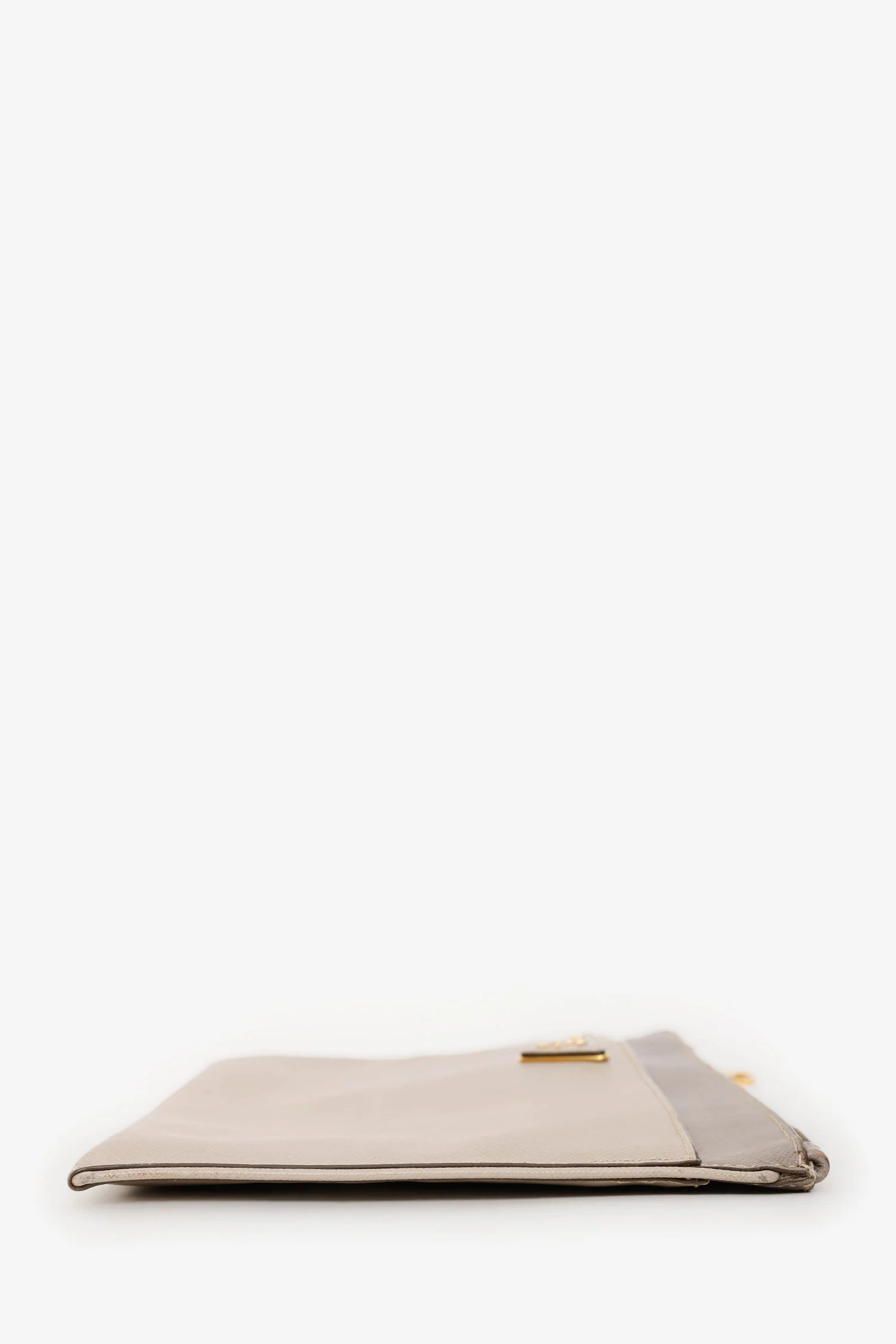 Prada Taupe Saffiano Leather Zippered Clutch - Image 3