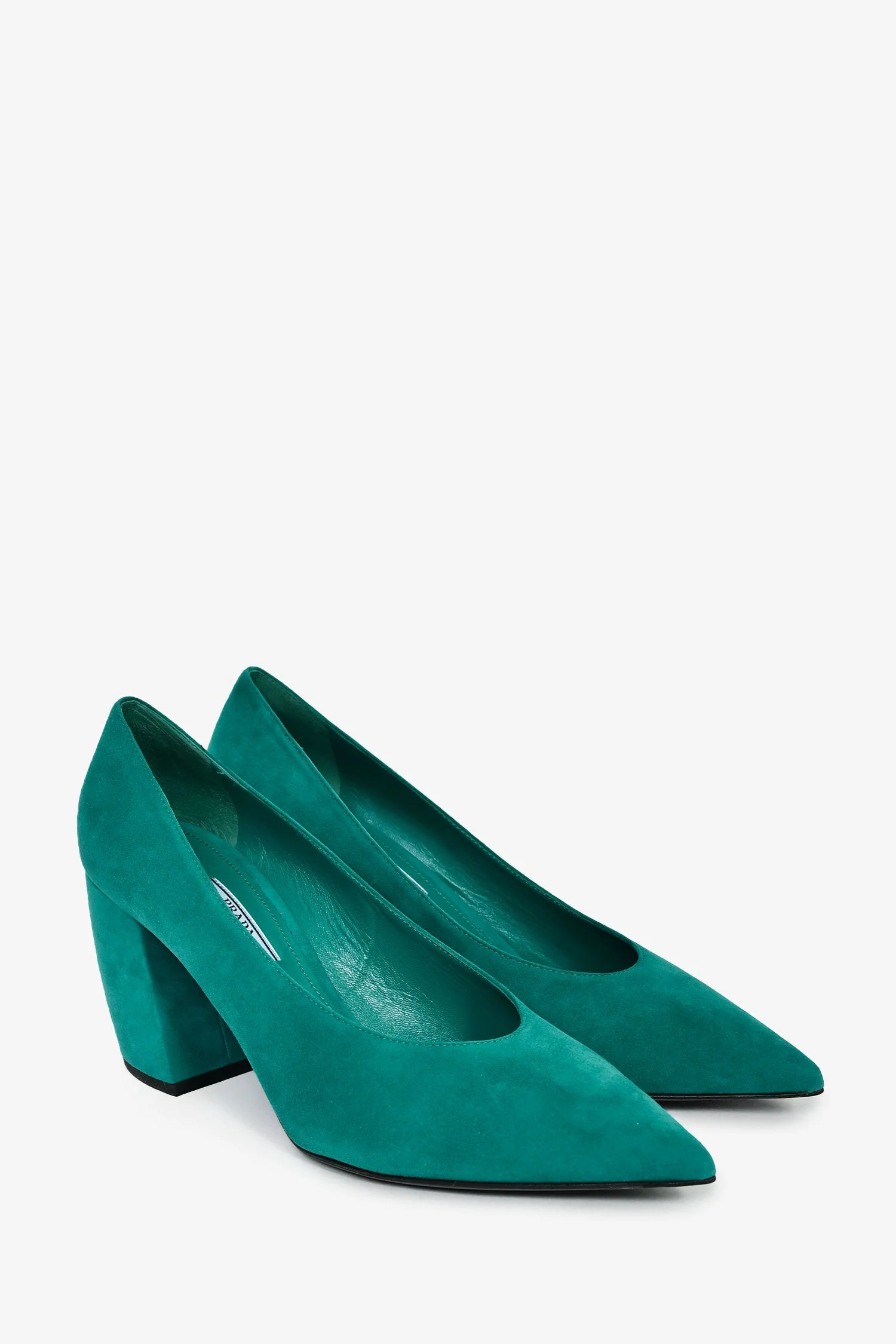 Prada Teal Suede Pointed Toe Curved Heel Mules Size 40 - Image 2