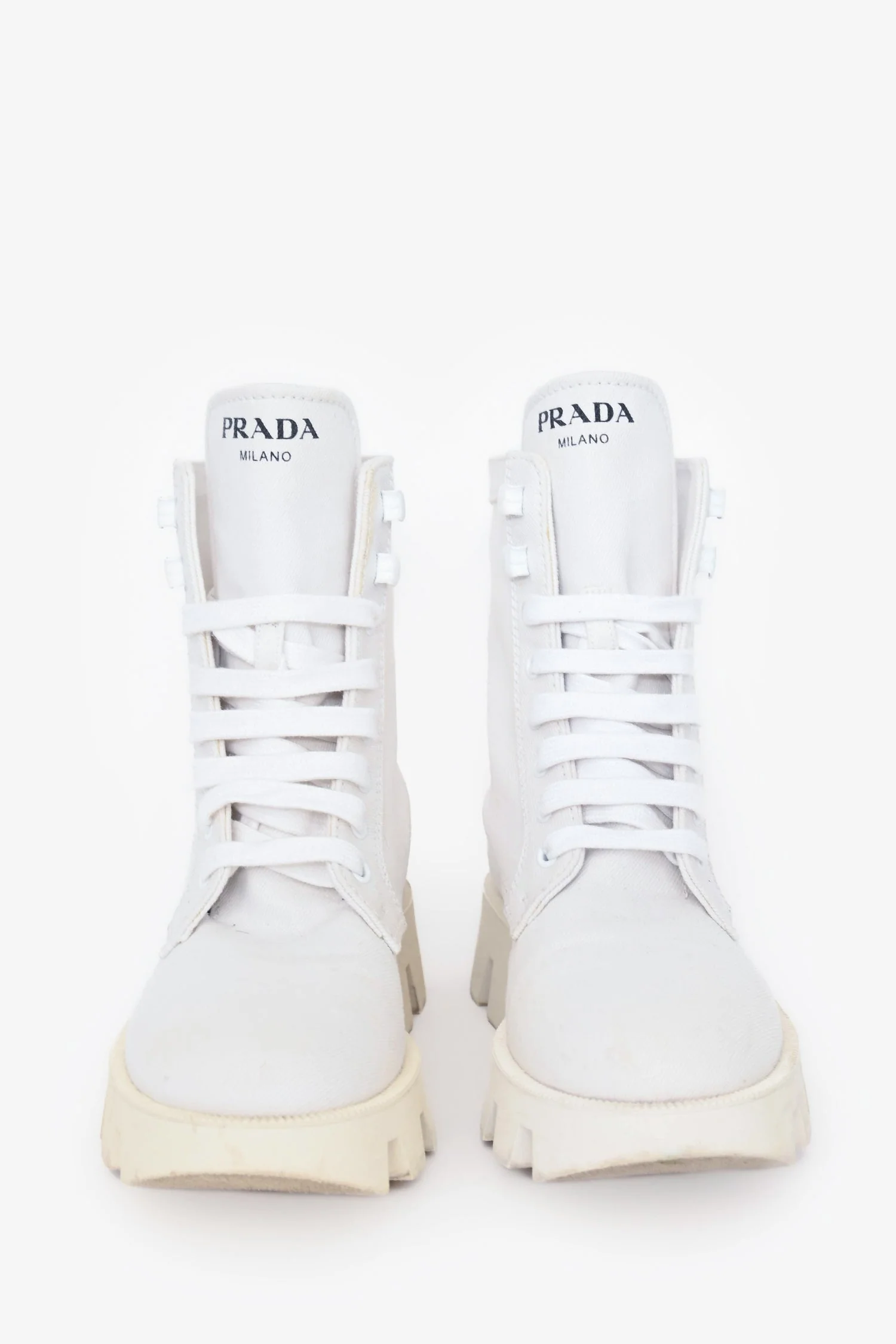 Prada White Canvas High Top Lace Up Boots Size 36.5 - Image 3