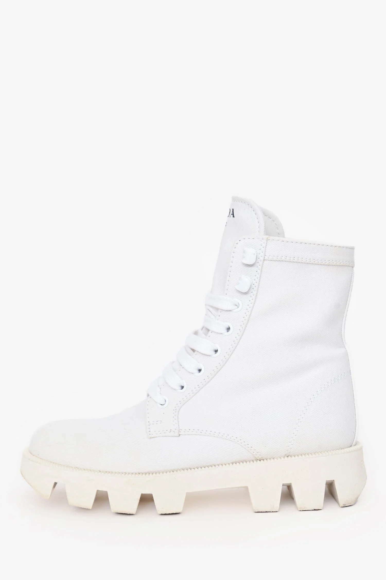 Prada White Canvas High Top Lace Up Boots Size 36.5 - Image 4