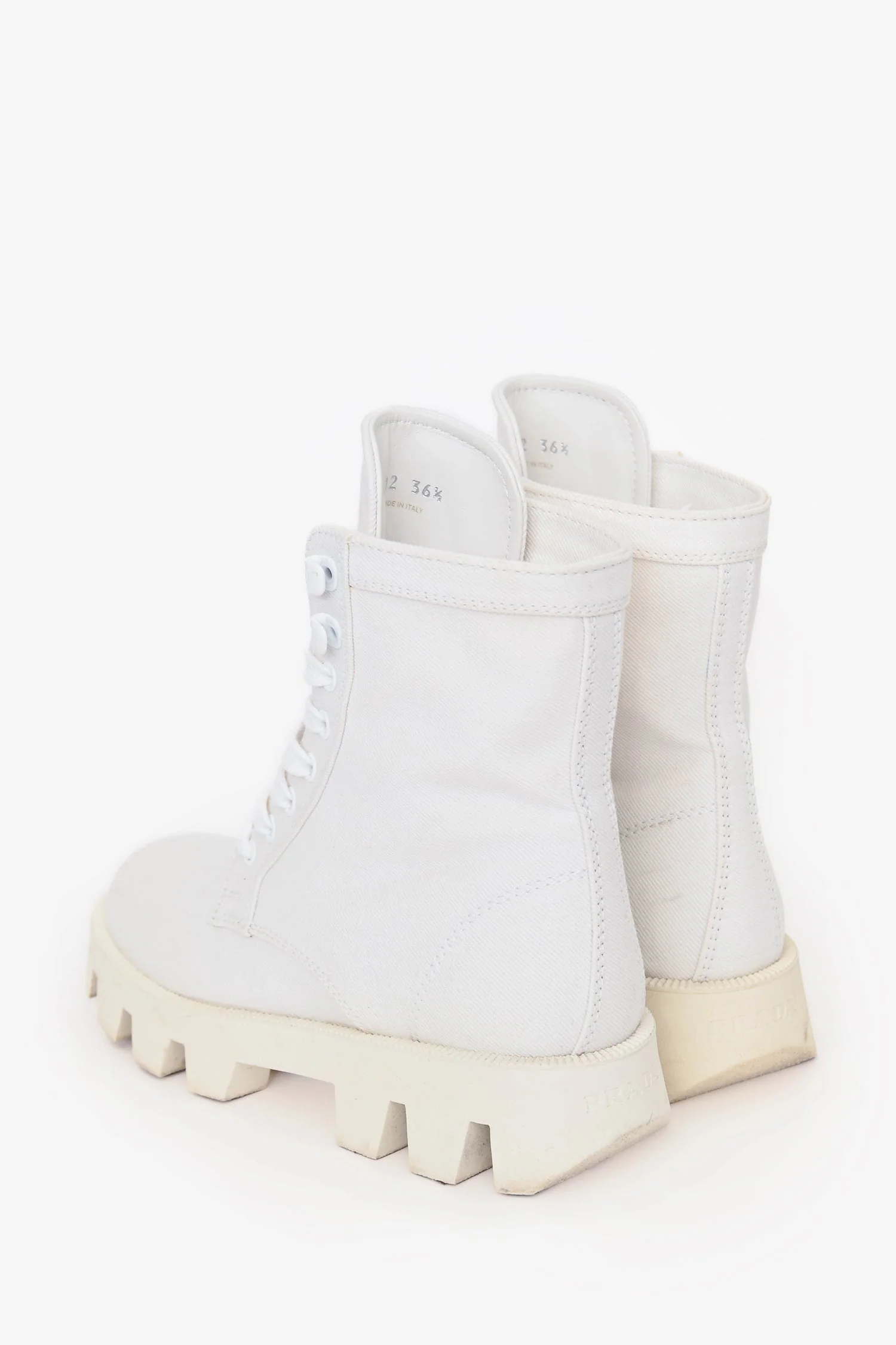 Prada White Canvas High Top Lace Up Boots Size 36.5 - Image 5