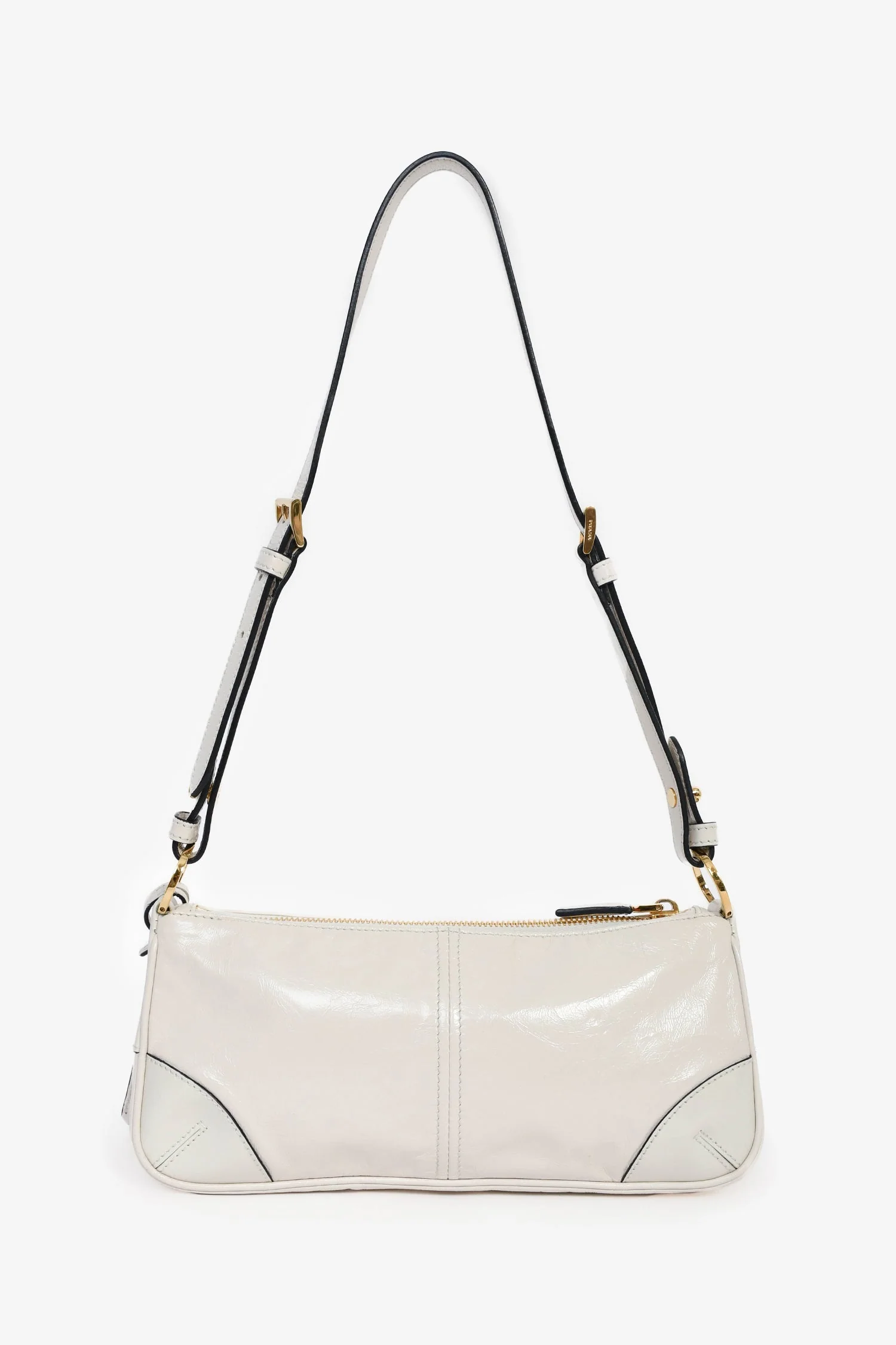 Prada White Leather 'Re-Edition 2002' Medium Shoulder Bag With Chain - Image 2