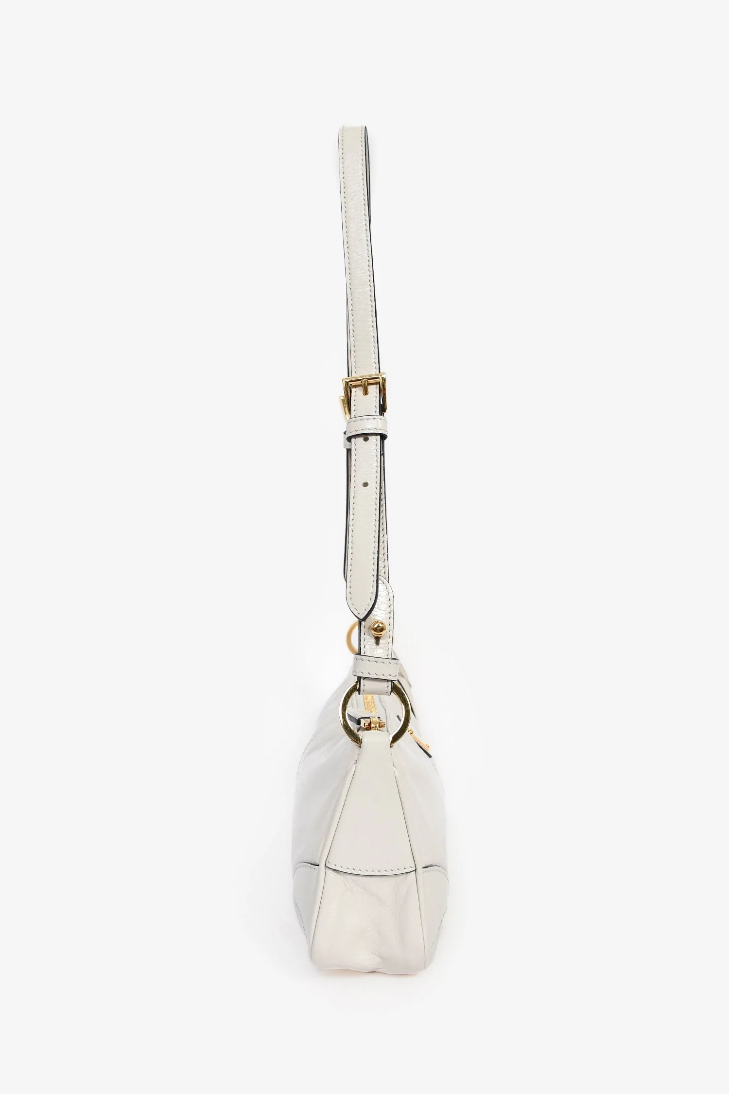 Prada White Leather 'Re-Edition 2002' Medium Shoulder Bag With Chain - Image 3
