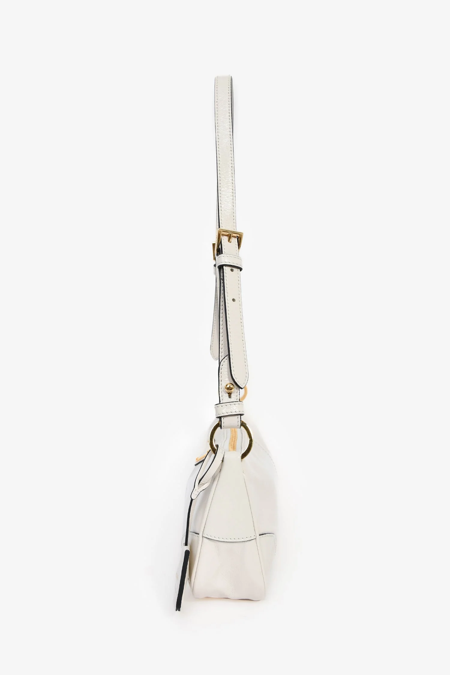 Prada White Leather 'Re-Edition 2002' Medium Shoulder Bag With Chain - Image 4