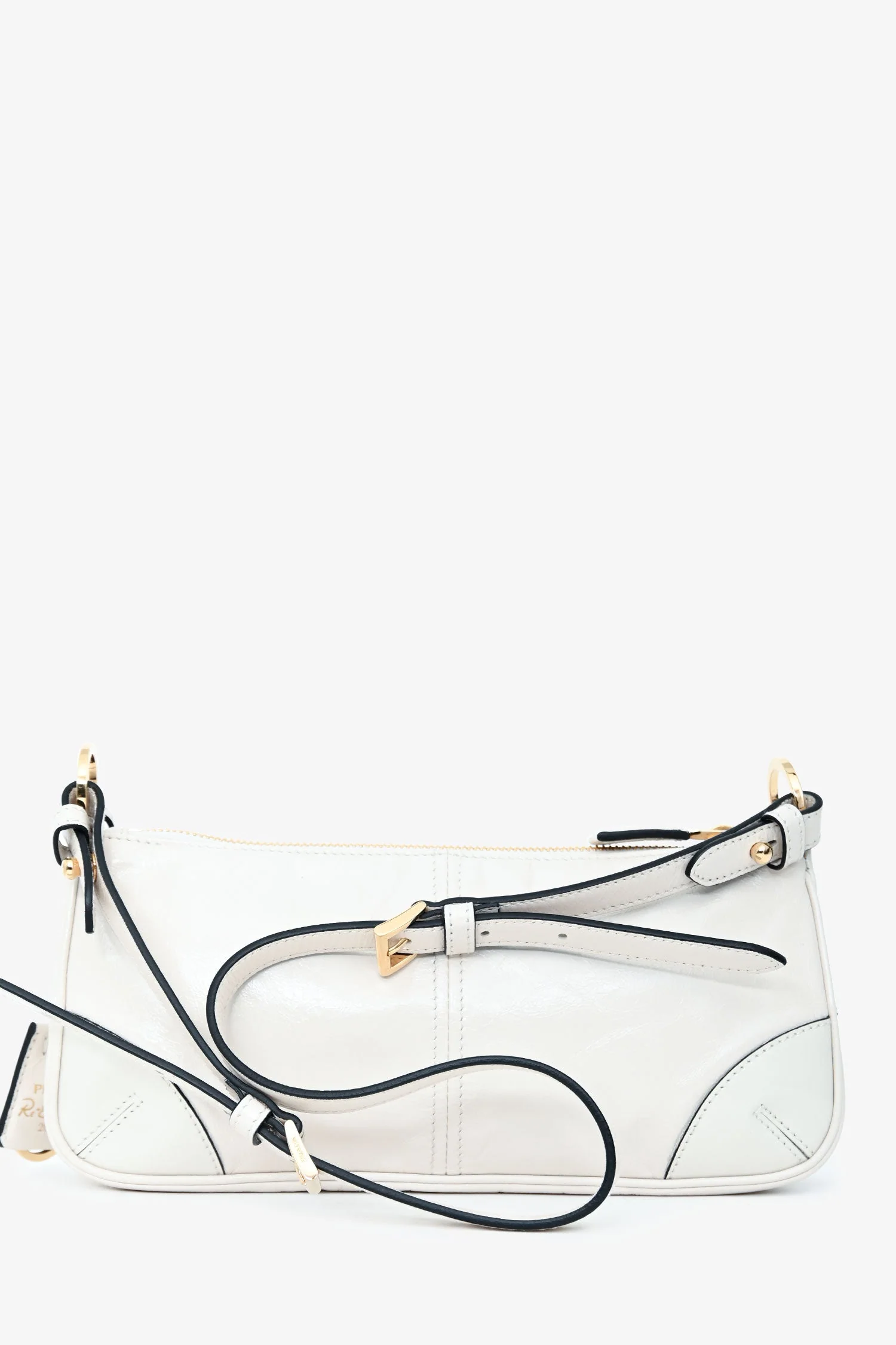 Prada White Leather 'Re-Edition 2002' Medium Shoulder Bag with Chain - Image 2
