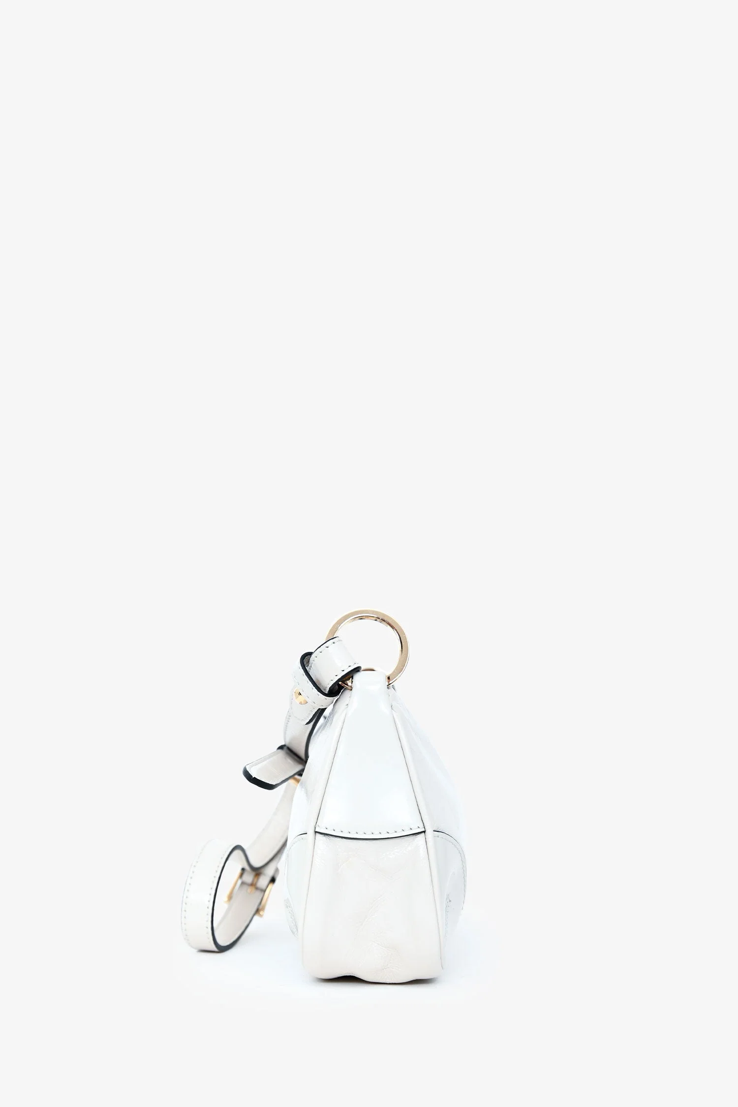 Prada White Leather 'Re-Edition 2002' Medium Shoulder Bag with Chain - Image 3