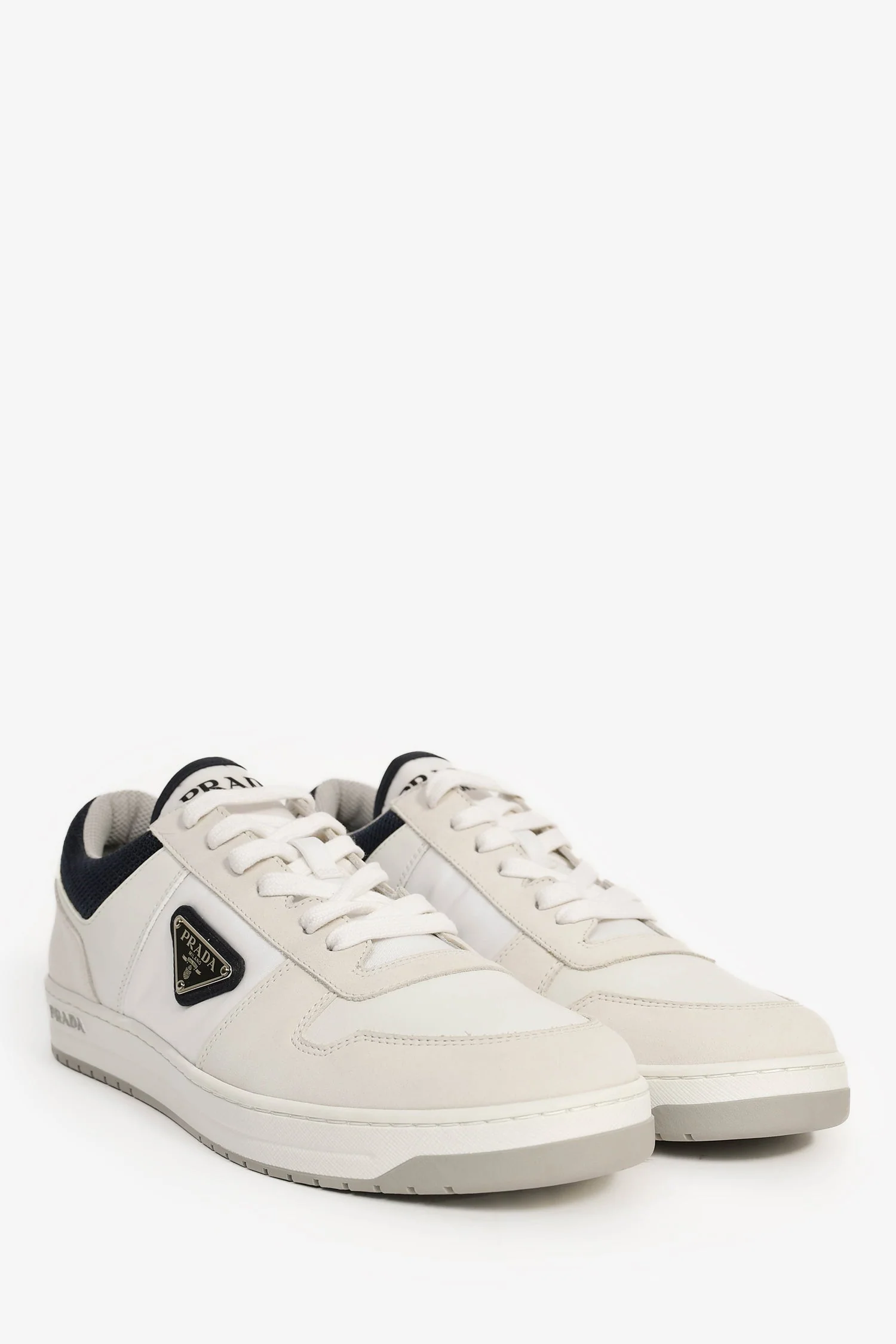 Prada White/Navy Re-Nylon/Suede Sneakers Size 8.5 Mens - Image 2
