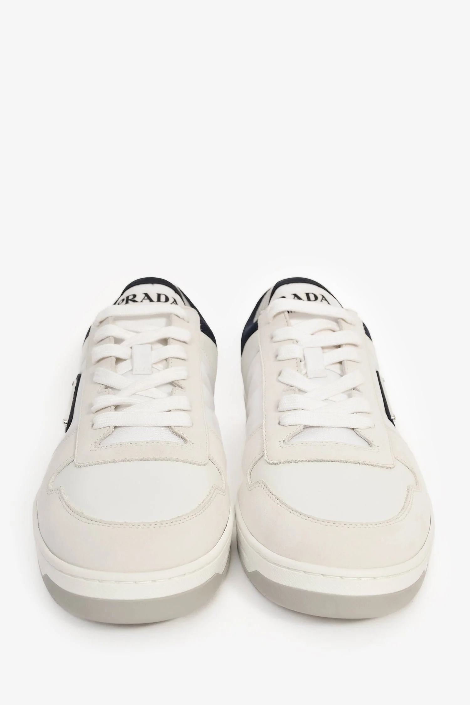 Prada White/Navy Re-Nylon/Suede Sneakers Size 8.5 Mens - Image 3