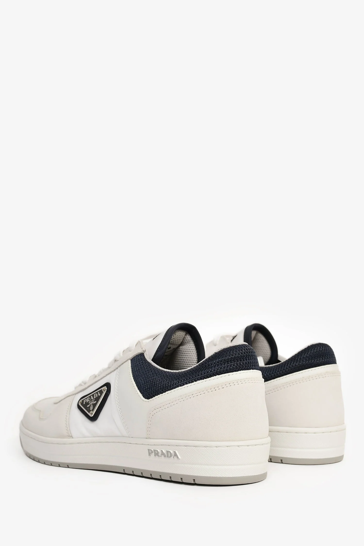 Prada White/Navy Re-Nylon/Suede Sneakers Size 8.5 Mens - Image 5