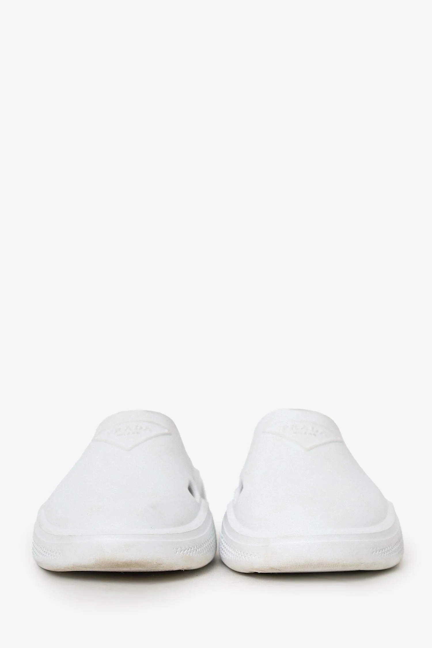 Prada White Rubber Logo Mules Size 35 - Image 3