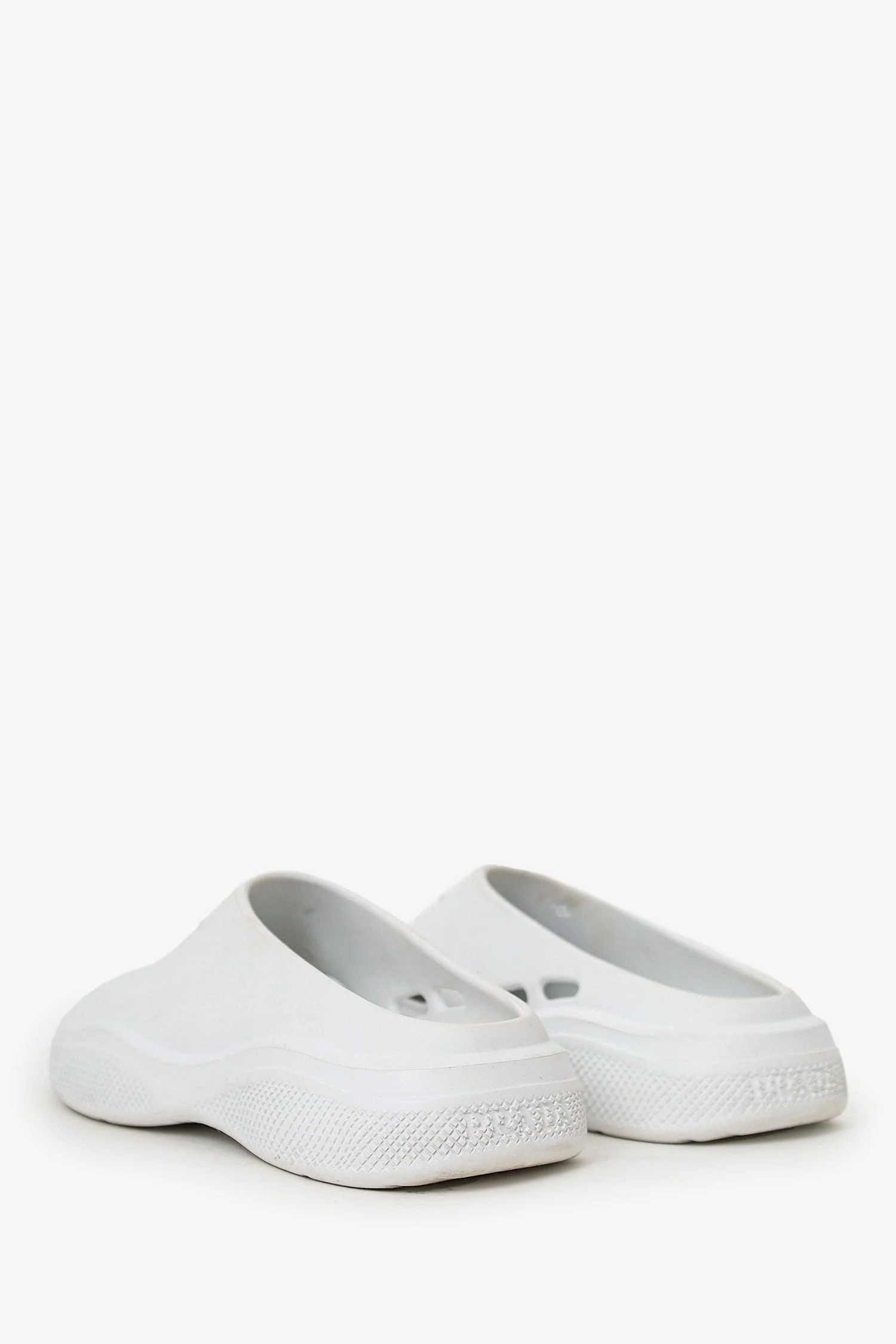 Prada White Rubber Logo Mules Size 35 - Image 4