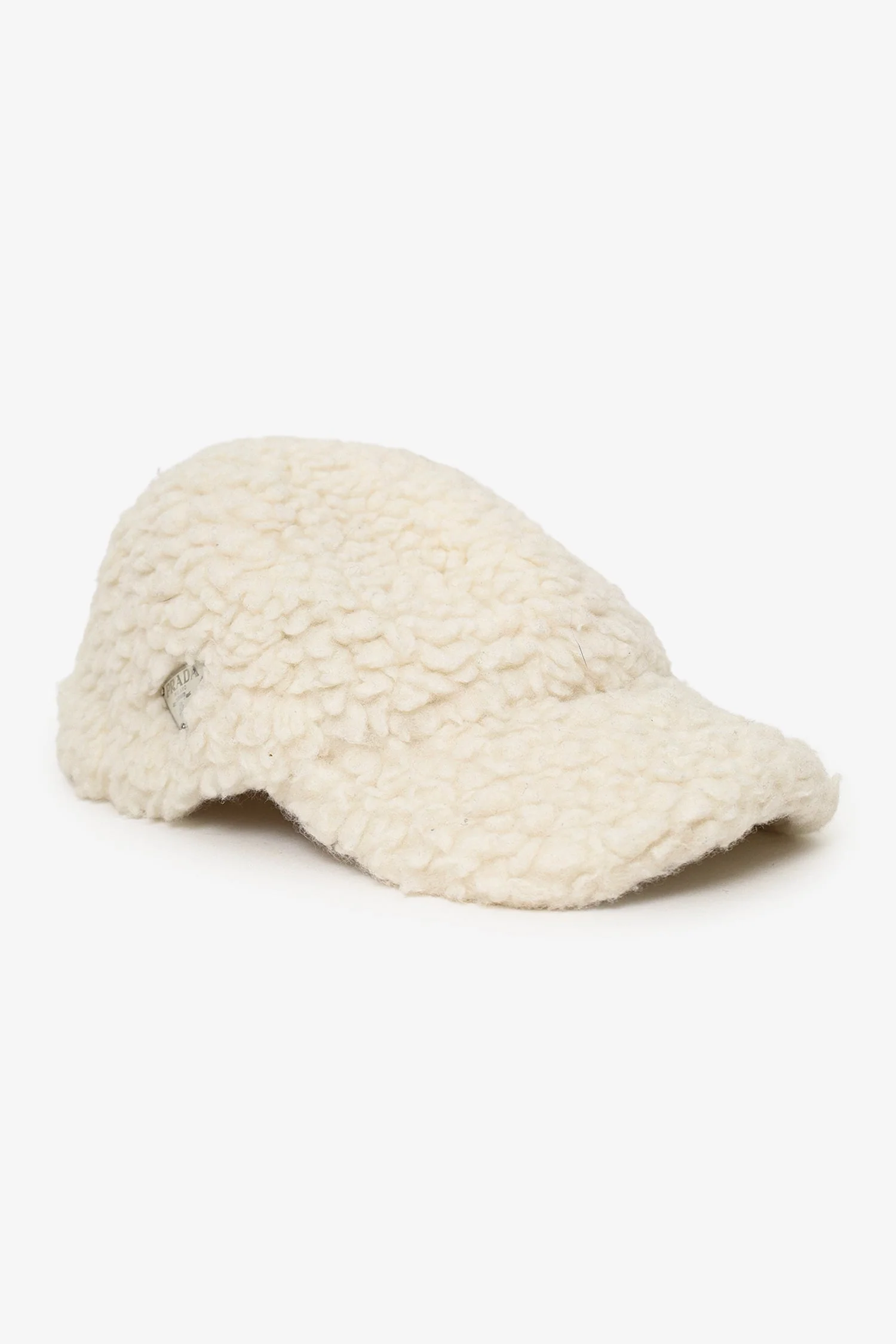 Prada White Wool Teddy Baseball Cap Size L - Image 2