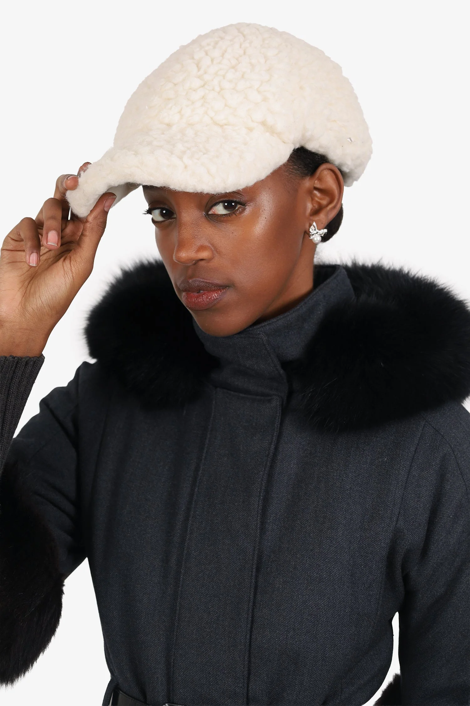 Prada White Wool Teddy Baseball Cap Size L - Image 5