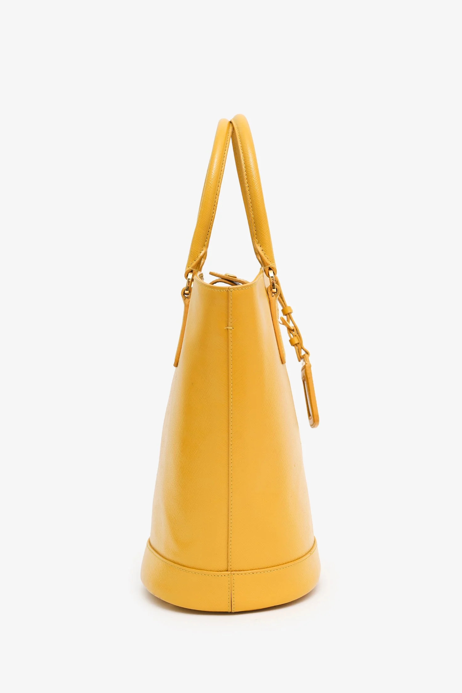Prada Yellow Saffiano Vernice Bucket Bag With Strap - Image 3