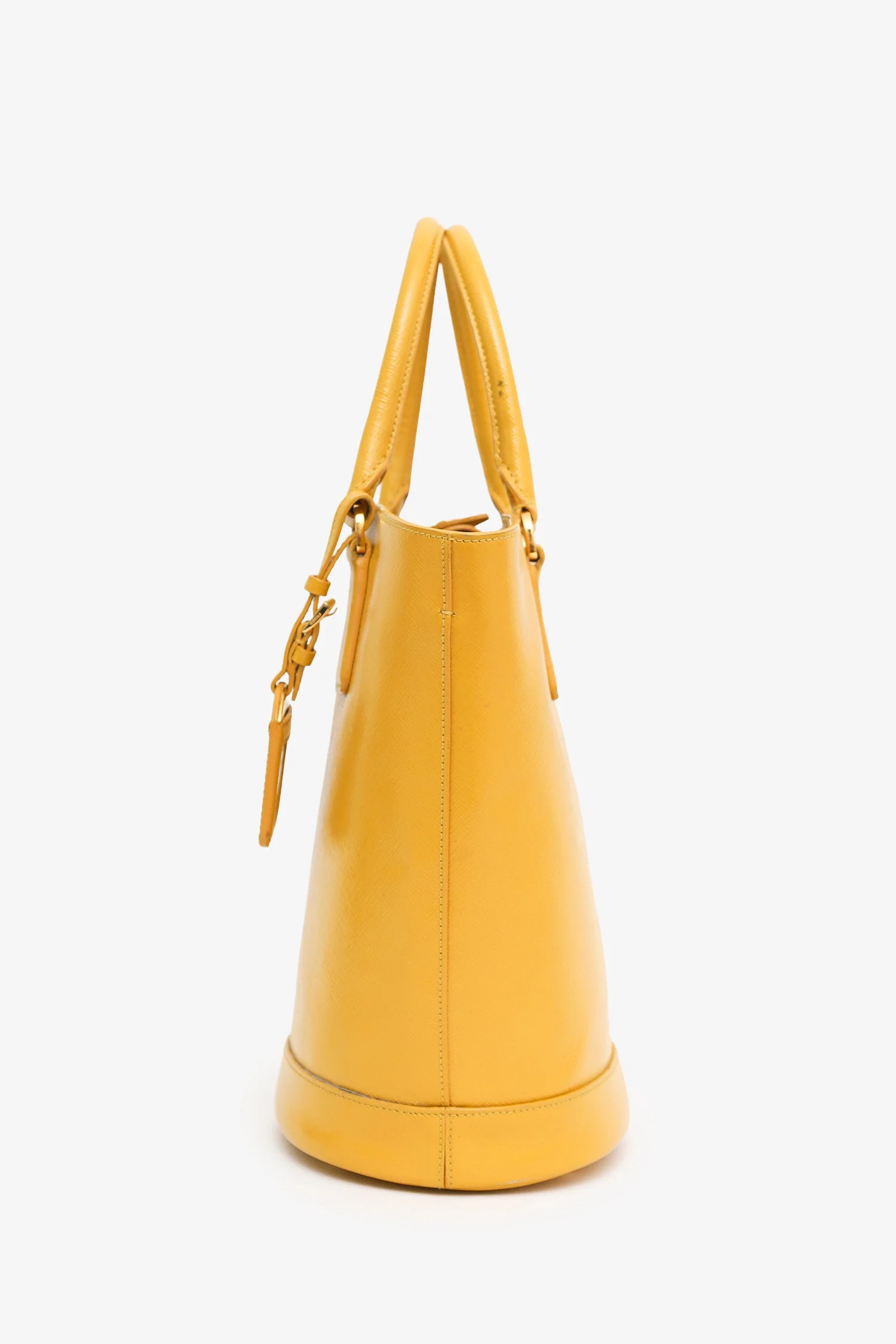 Prada Yellow Saffiano Vernice Bucket Bag With Strap - Image 4