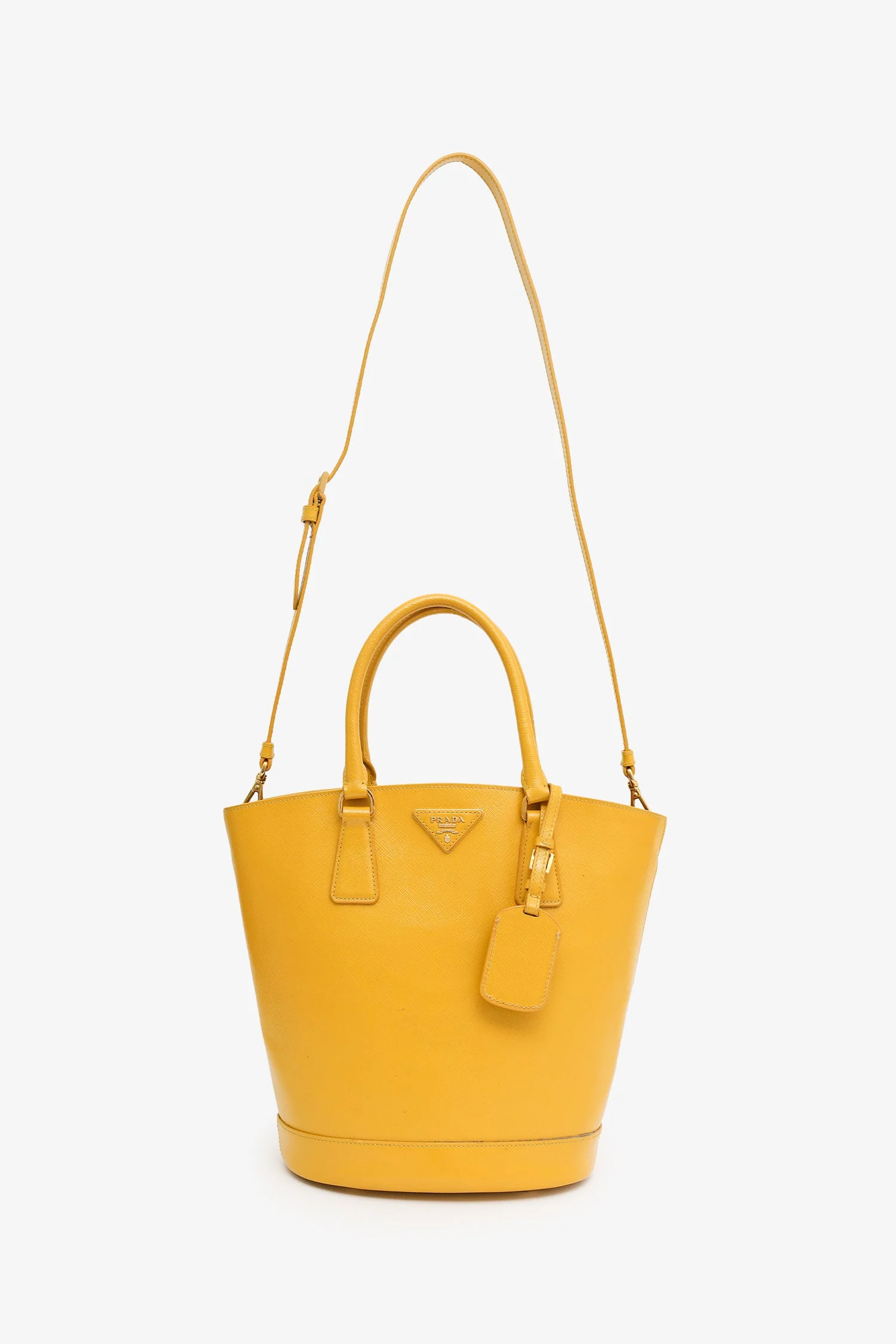 Prada Yellow Saffiano Vernice Bucket Bag With Strap - Image 6