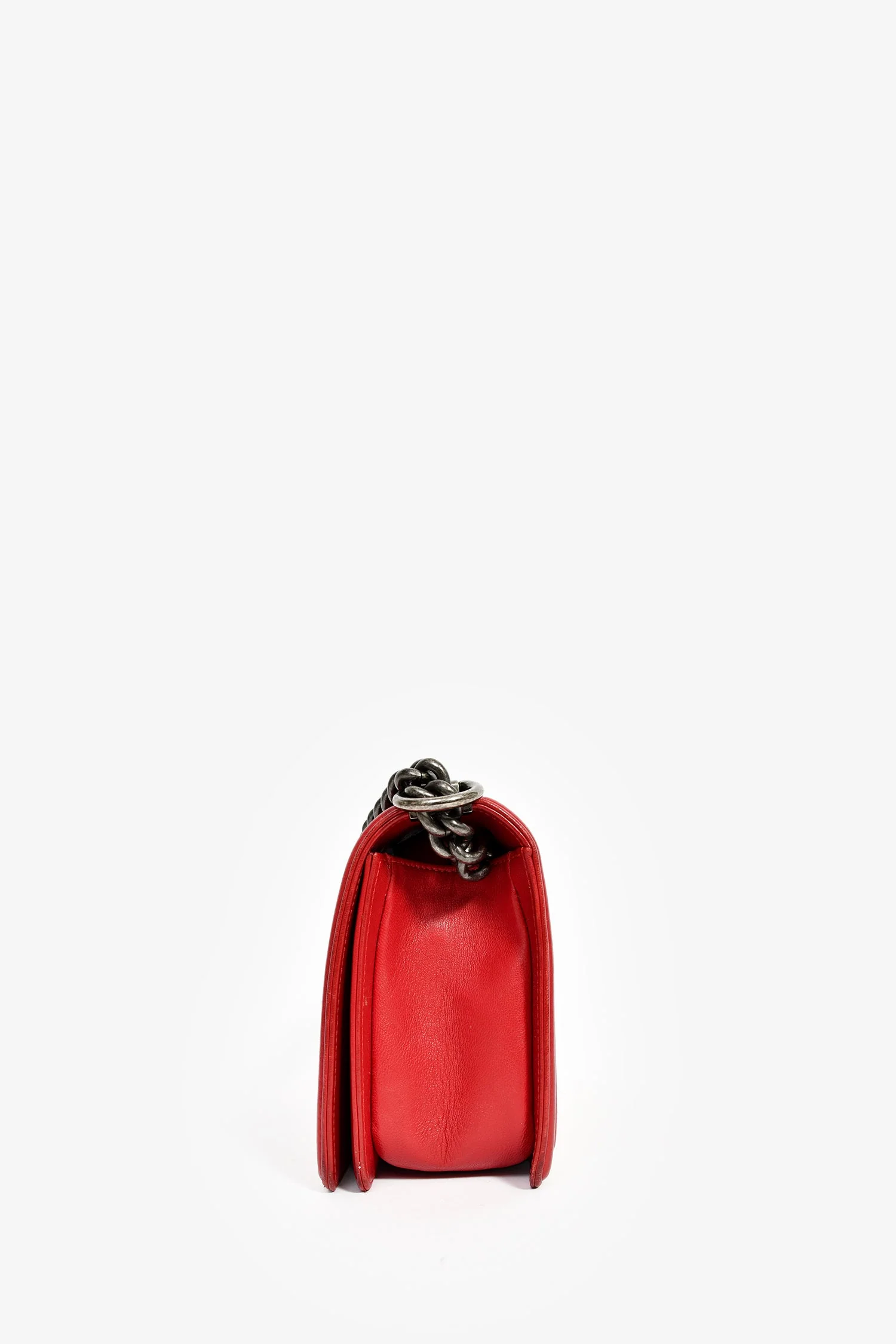 Pre-Chanel™ 2015-16 Red Leather/Tweed Medium Boy Bag - Image 4