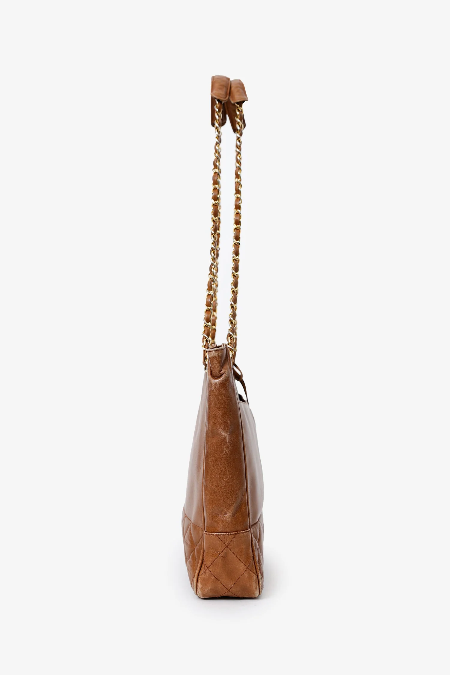 Pre-Loved Chanel™ 1986-1988 Brown Leather 'Matelasse' Chain Tote Bag - Image 2
