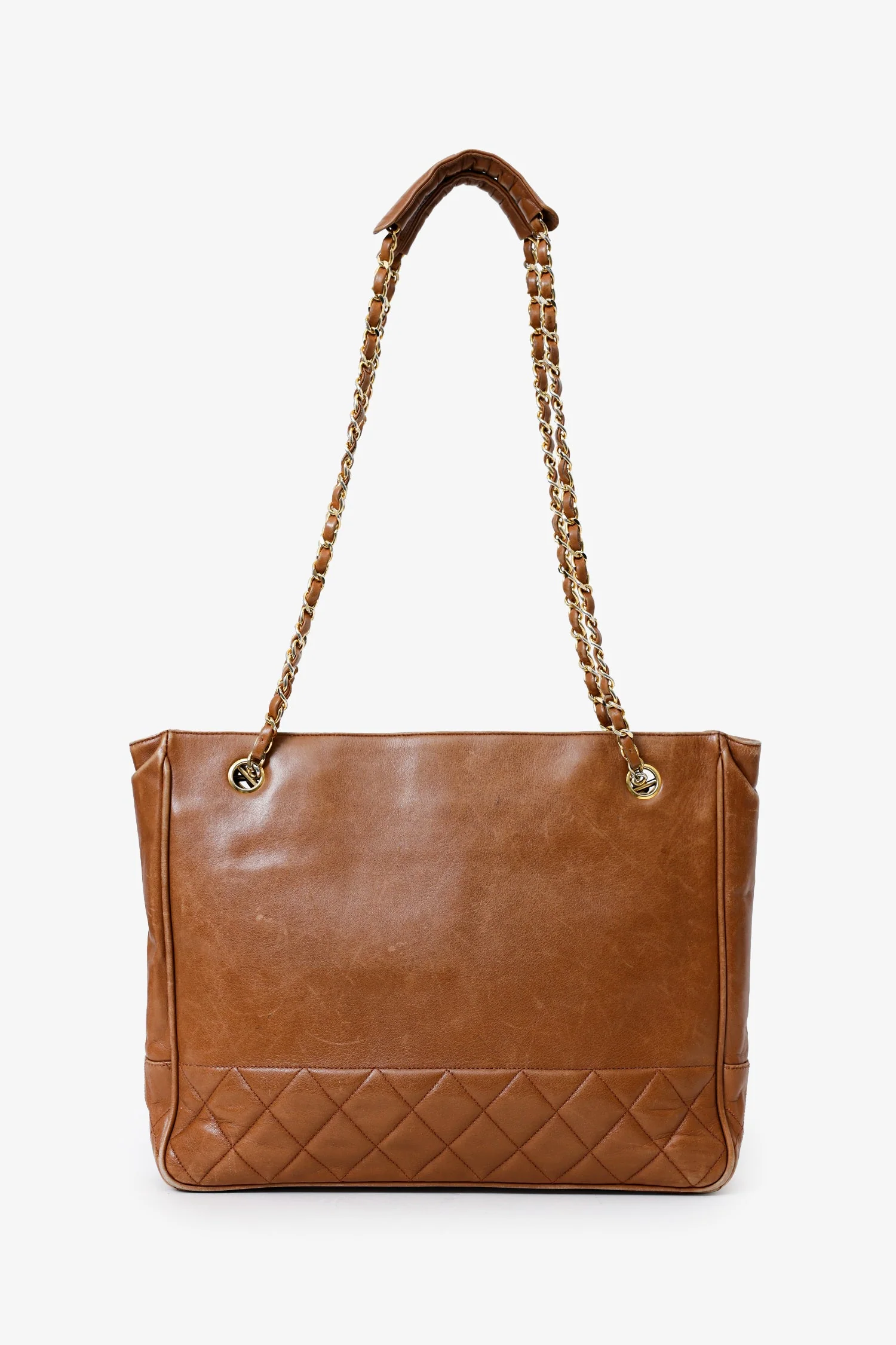 Pre-Loved Chanel™ 1986-1988 Brown Leather 'Matelasse' Chain Tote Bag - Image 3