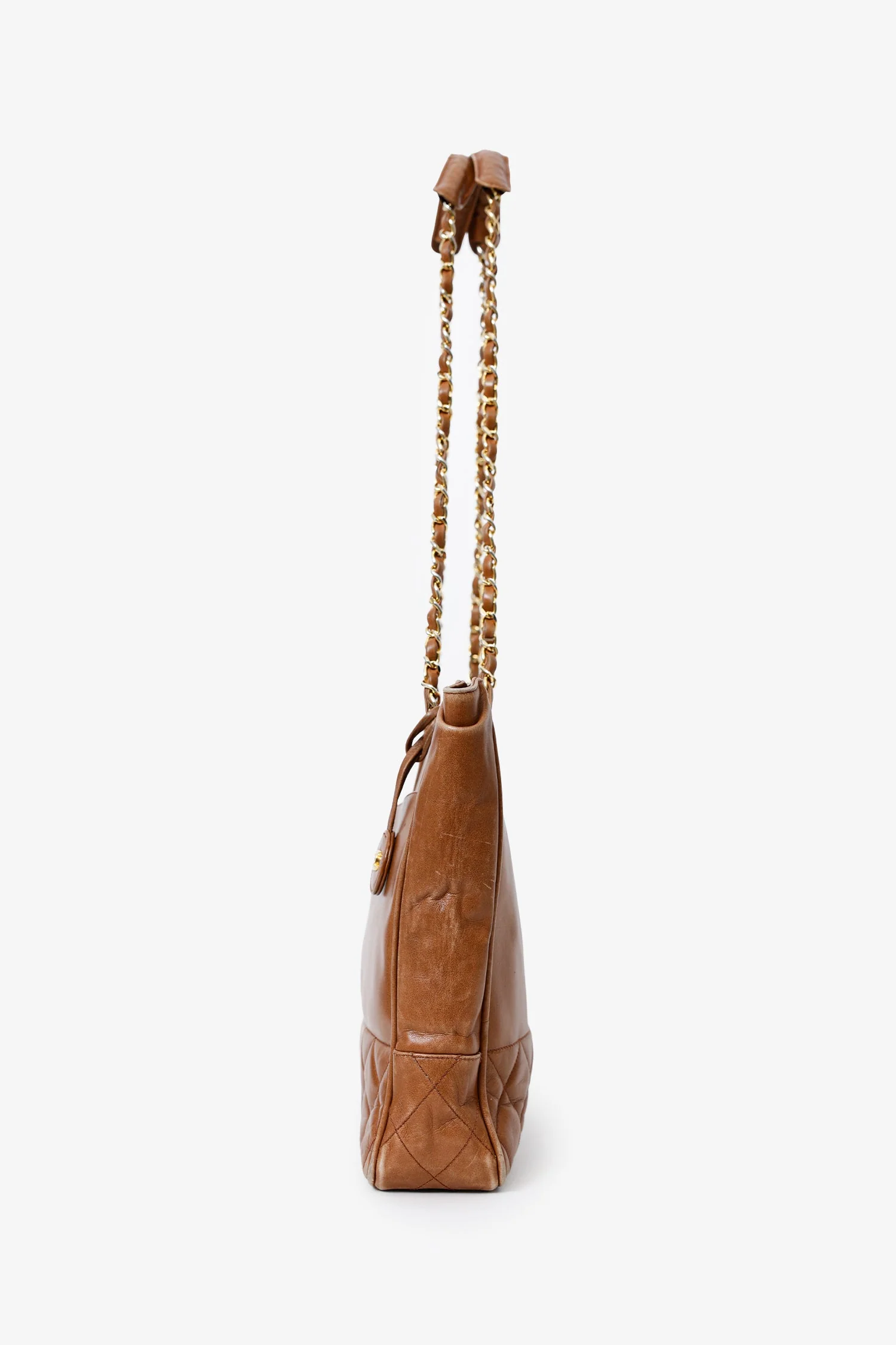 Pre-Loved Chanel™ 1986-1988 Brown Leather 'Matelasse' Chain Tote Bag - Image 4