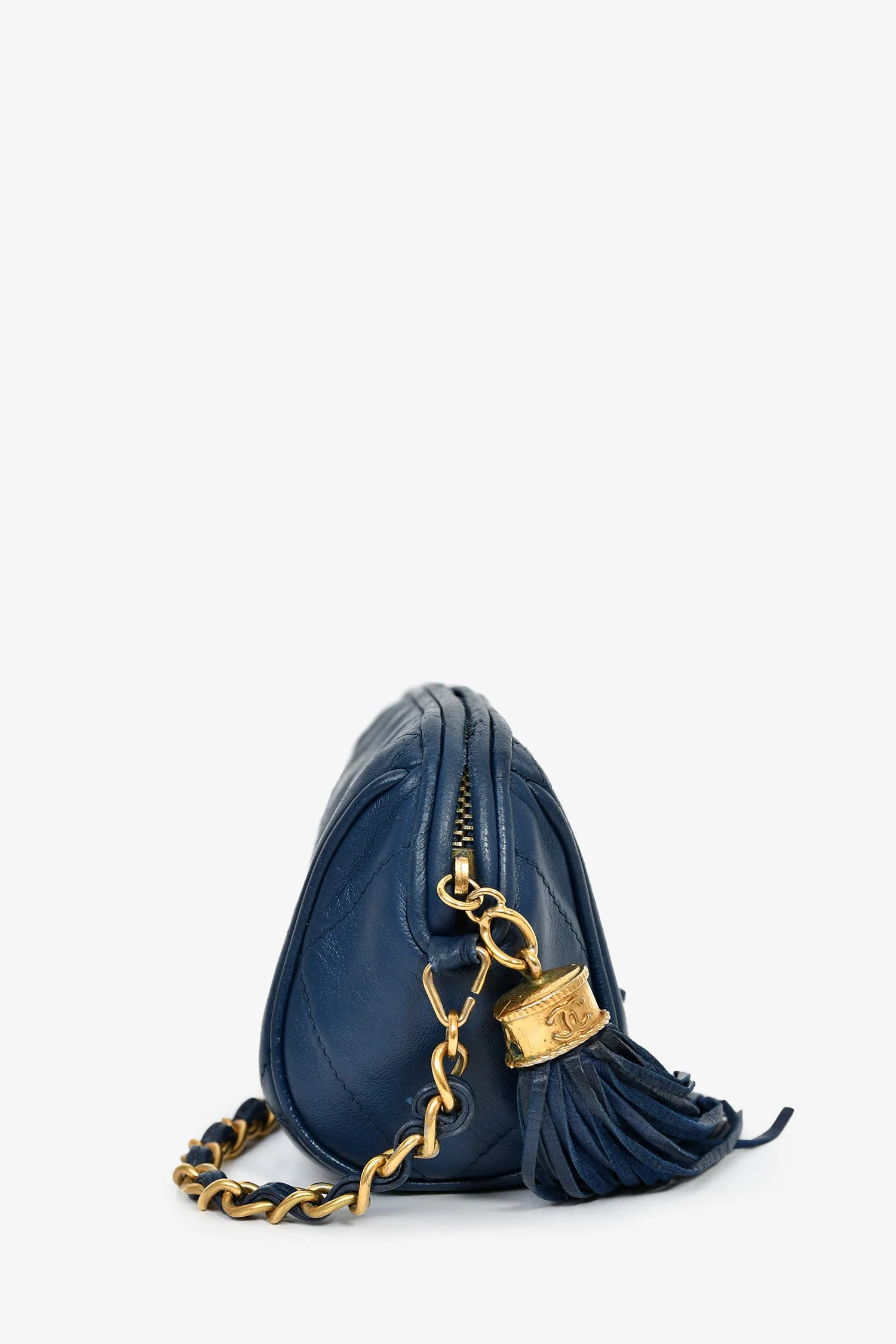 Pre-Loved Chanel™ 1986-88 Navy Lambskin Leather Tassel CC Mini Barrel Bag Mini GHW - Image 3